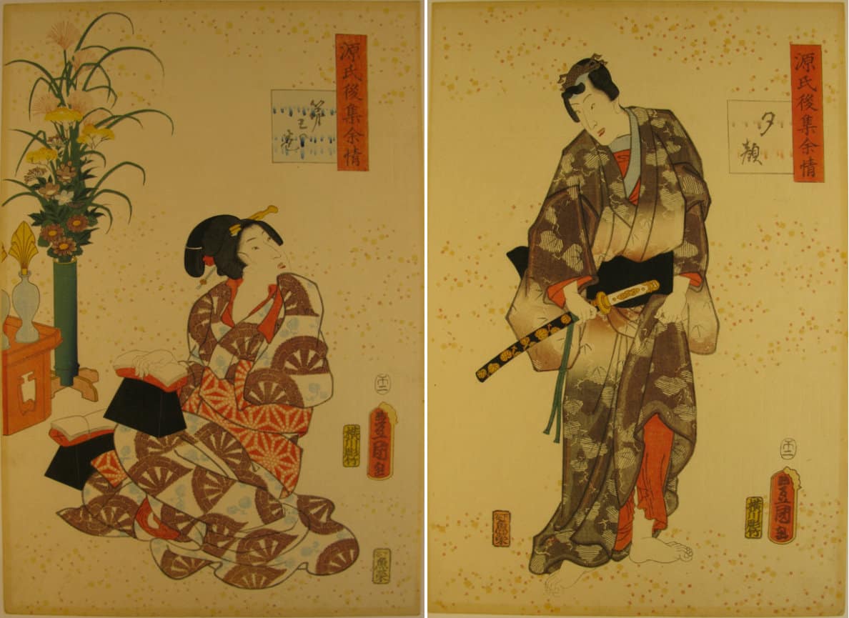 Kunisada / Toyokuni III - woodblock print - Lasting impressions of a late Genji collection - Chapter 5 - diptych