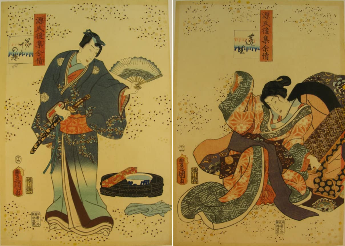 Kunisada / Toyokuni III - woodblock print - Lasting impressions of a late Genji collection - Chapter 15 - diptych
