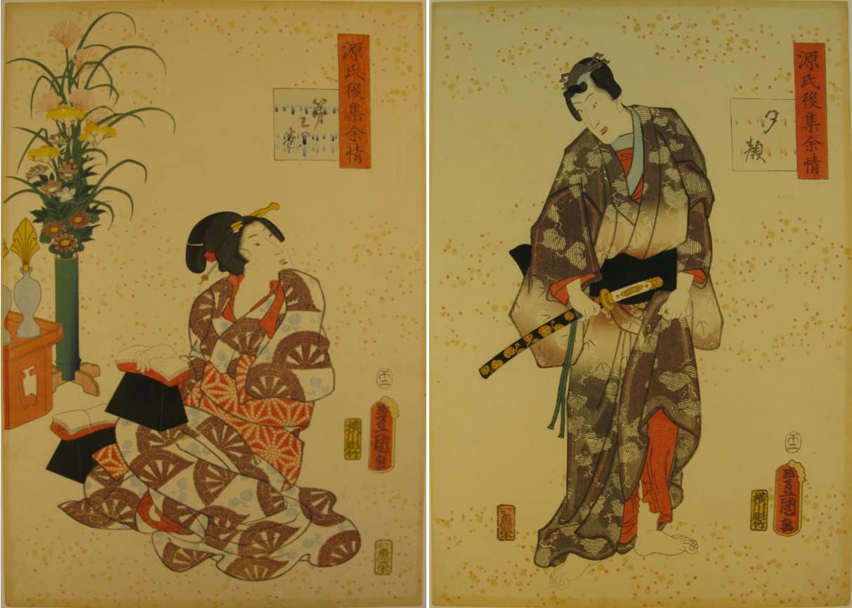 Kunisada / Toyokuni III - woodblock print - Lasting impressions of a late Genji collection - Chapter 5 - diptych