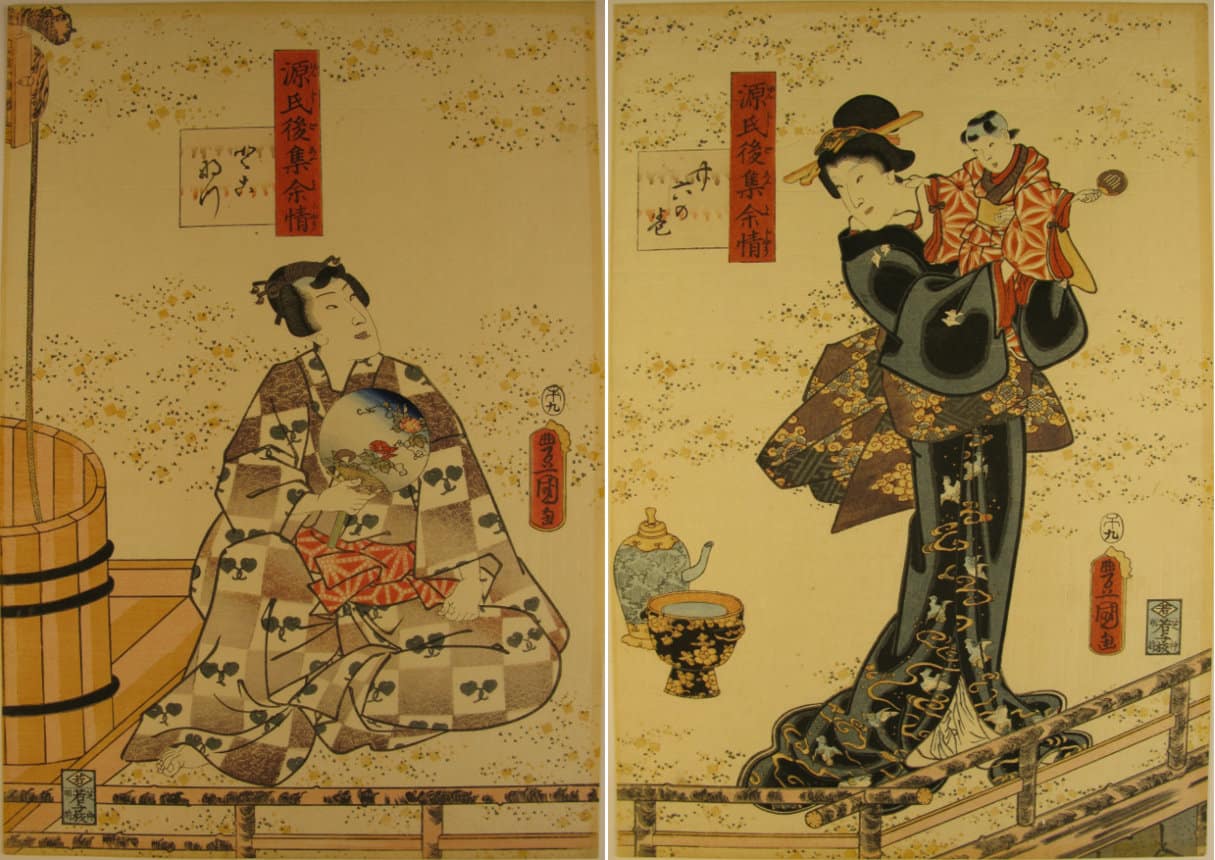 Kunisada / Toyokuni III - woodblock print - Lasting impressions of a late Genji collection - Chapter 26 - diptych