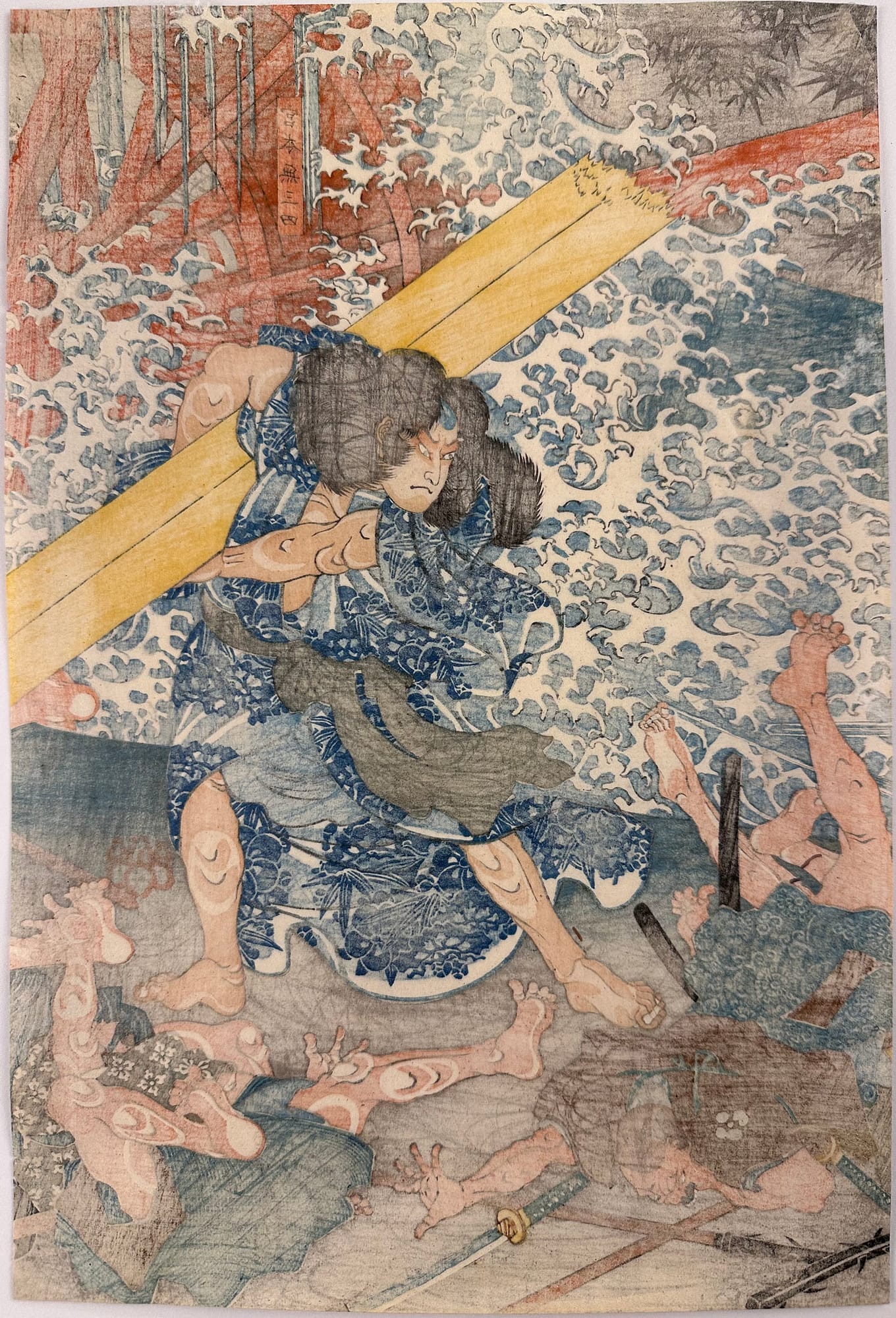 Kuniyoshi woodblock print - triptych - Mountain mist - verso
