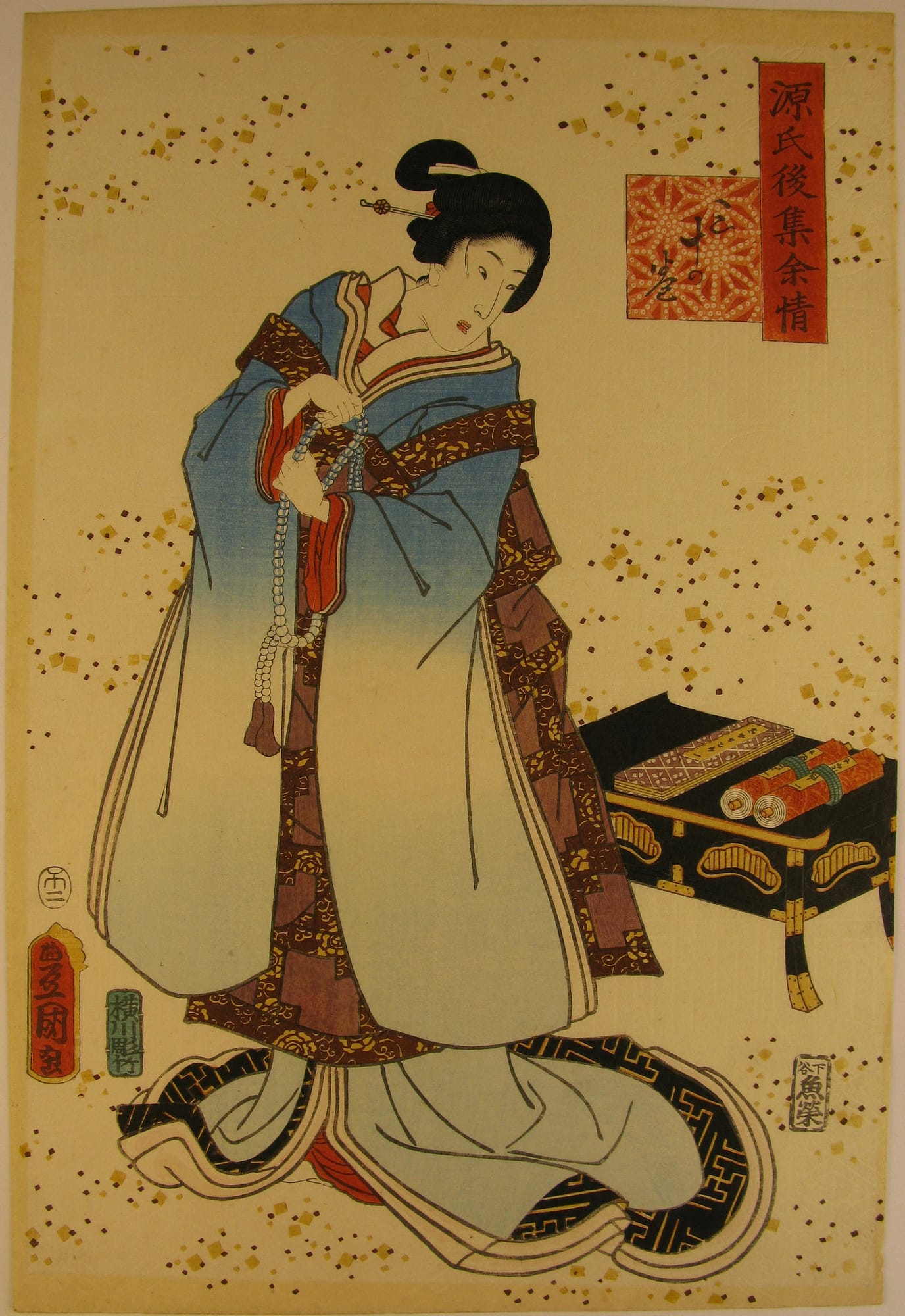 Kunisada / Toyokuni III - woodblock print - Lasting impressions of a late Genji collection - Chapter 30 - front