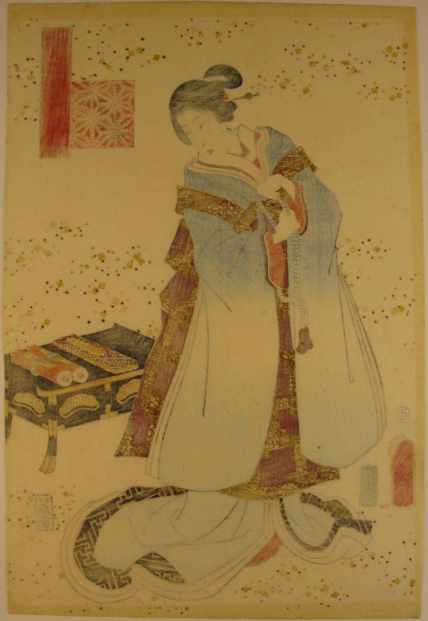 Kunisada / Toyokuni III - woodblock print - Lasting impressions of a late Genji collection - Chapter 30 - verso