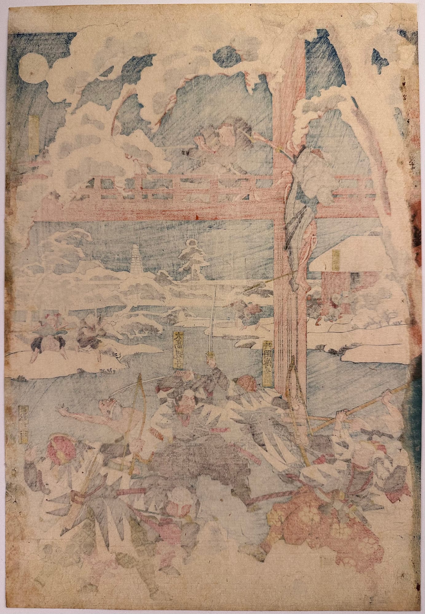 kuniyoshi woodblock print triptych 47 ronin night attack verso