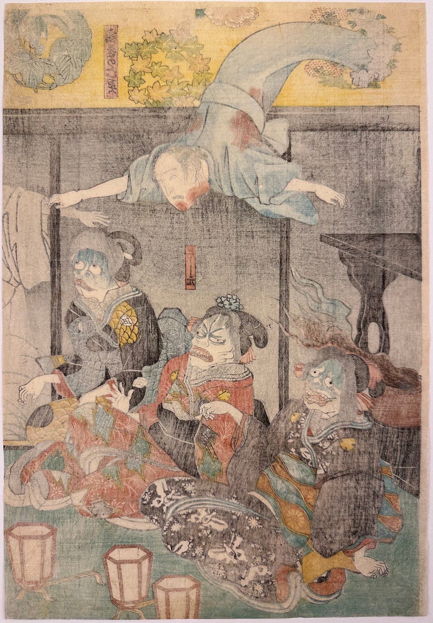 Kuniyoshi - woodblock print - Ghost of Asakura Togo - triptych - verso