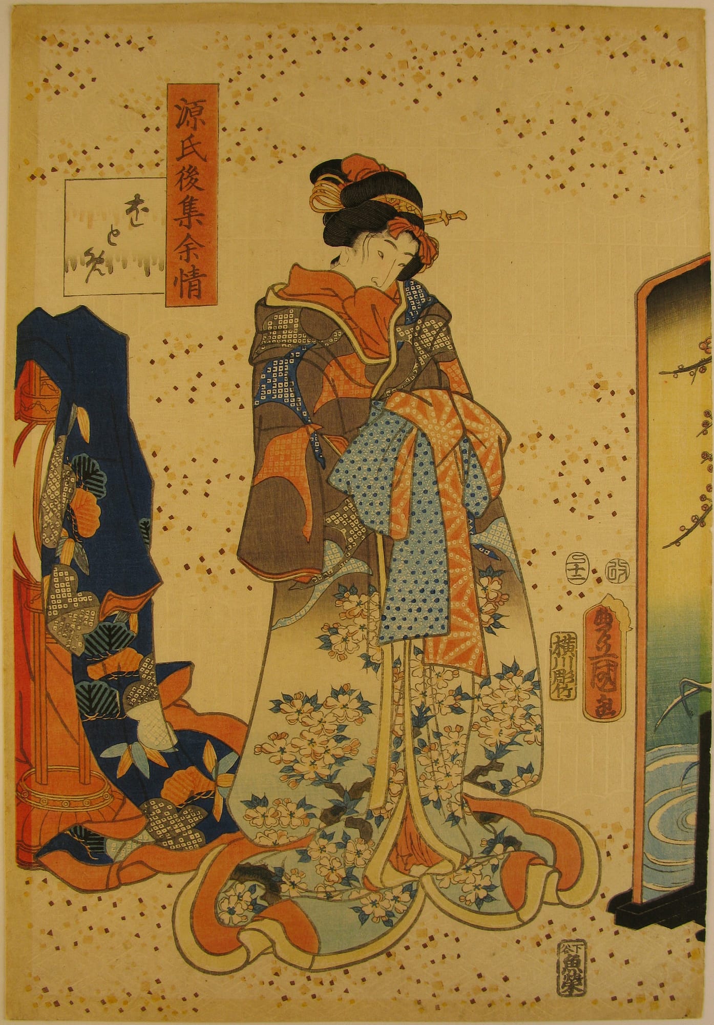 Kunisada / Toyokuni III - woodblock print - Lasting impressions of a late Genji collection - Chapter 31 - front