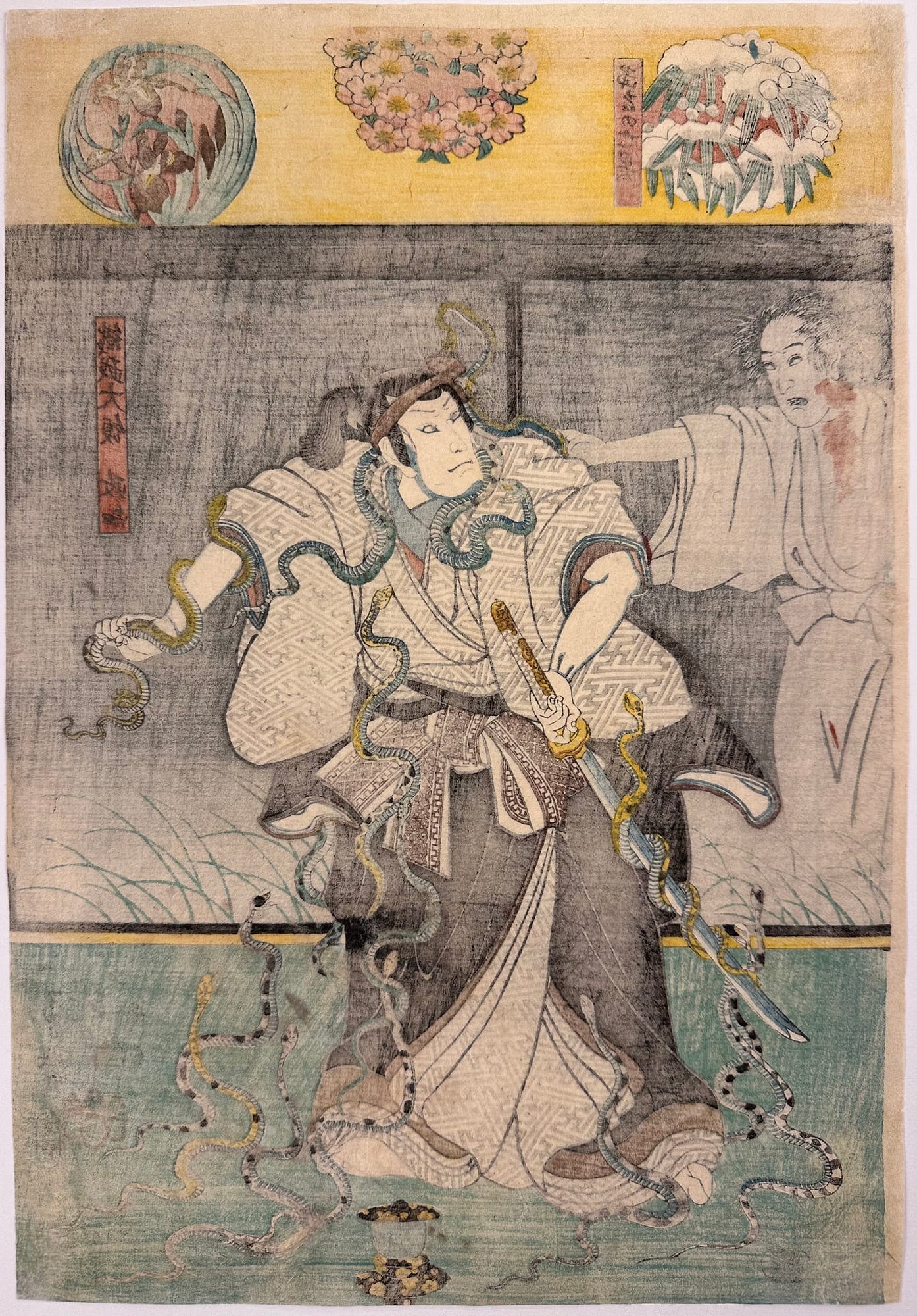 Kuniyoshi - woodblock print - Ghost of Asakura Togo - triptych - verso