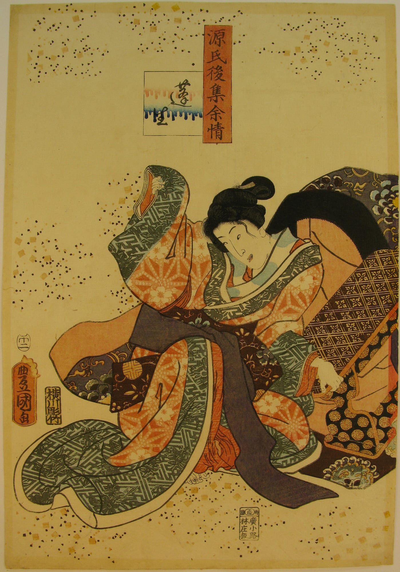 Kunisada / Toyokuni III - woodblock print - Lasting impressions of a late Genji collection - Chapter 15 - front right