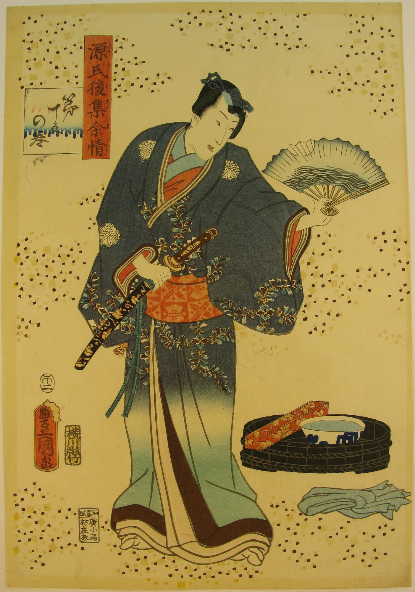 Kunisada / Toyokuni III - woodblock print - Lasting impressions of a late Genji collection - Chapter 15 - front left