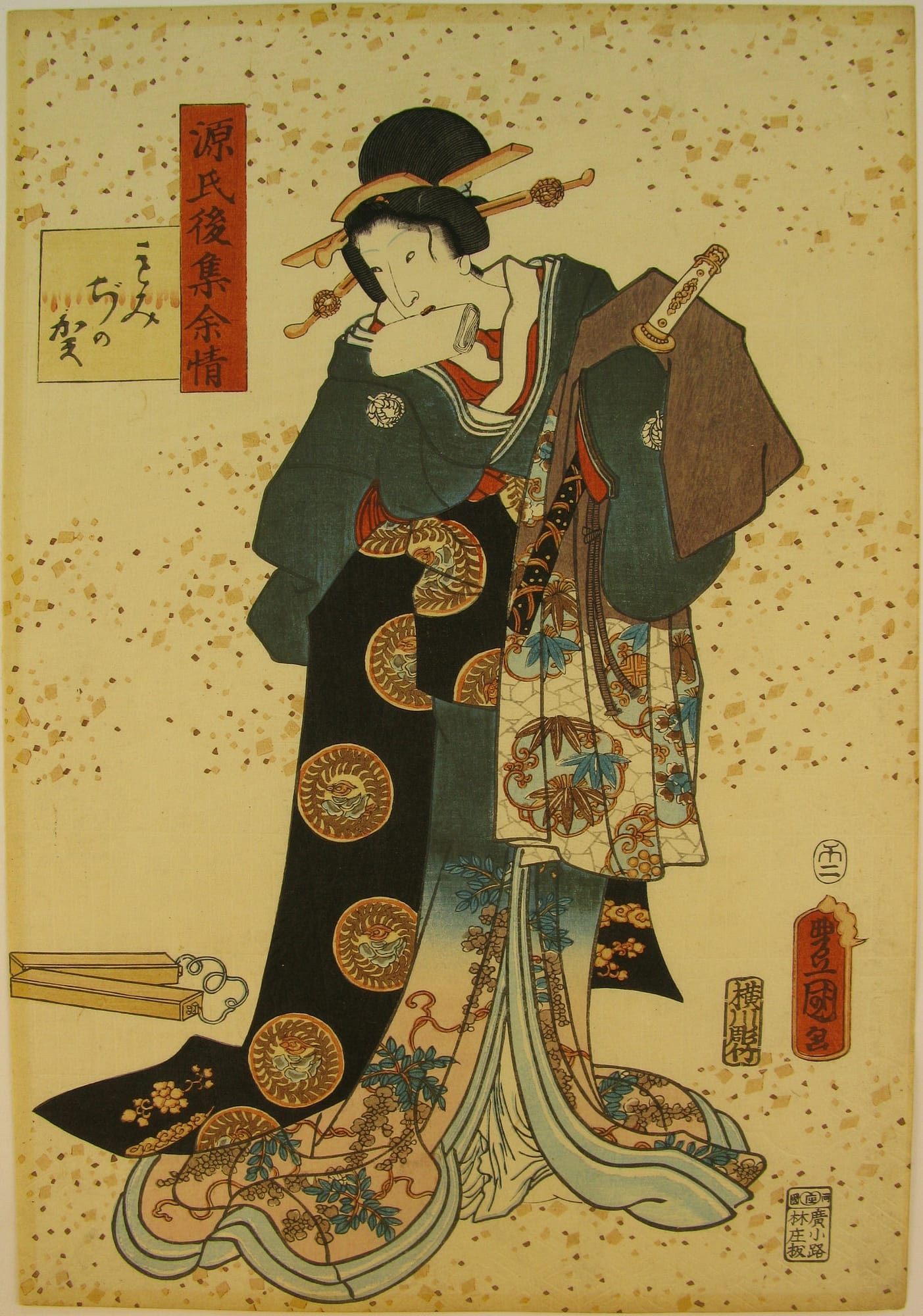 Kunisada / Toyokuni III - woodblock print - Lasting impressions of a late Genji collection - Chapter 7 - front right