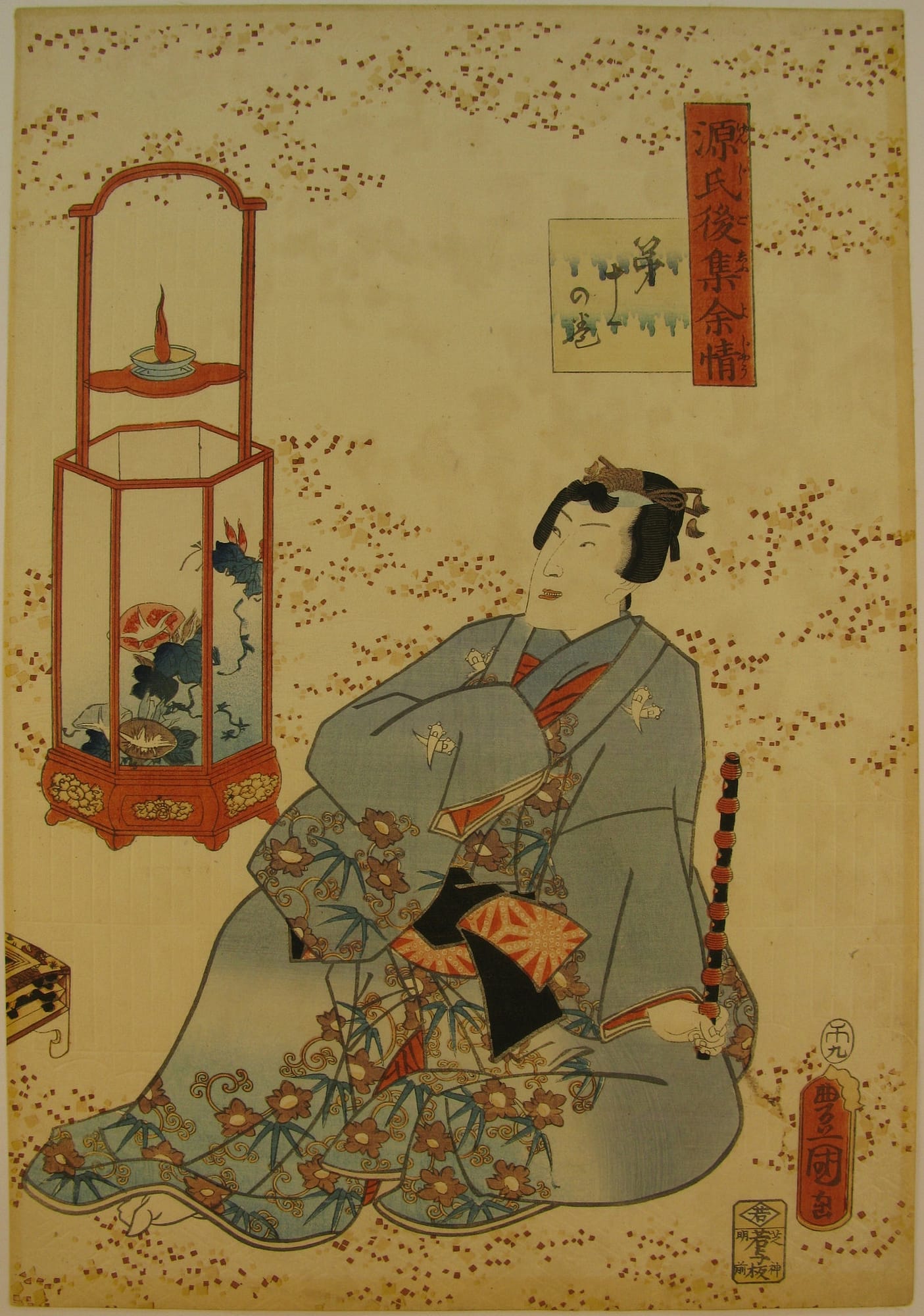 Kunisada / Toyokuni III - woodblock print - Lasting impressions of a late Genji collection - Chapter 11 - front right