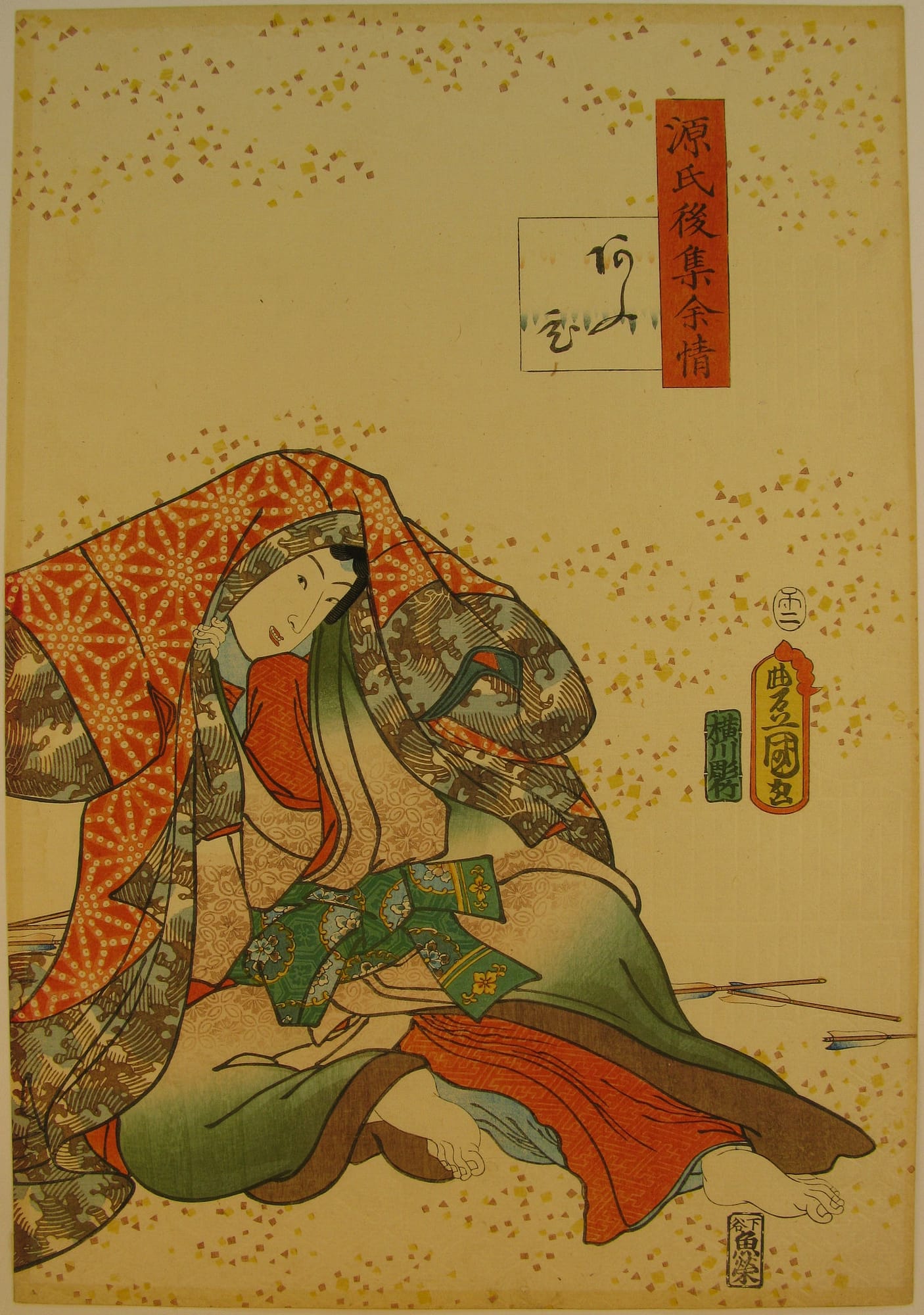 Kunisada / Toyokuni III - woodblock print - Lasting impressions of a late Genji collection - Chapter 13 - front right