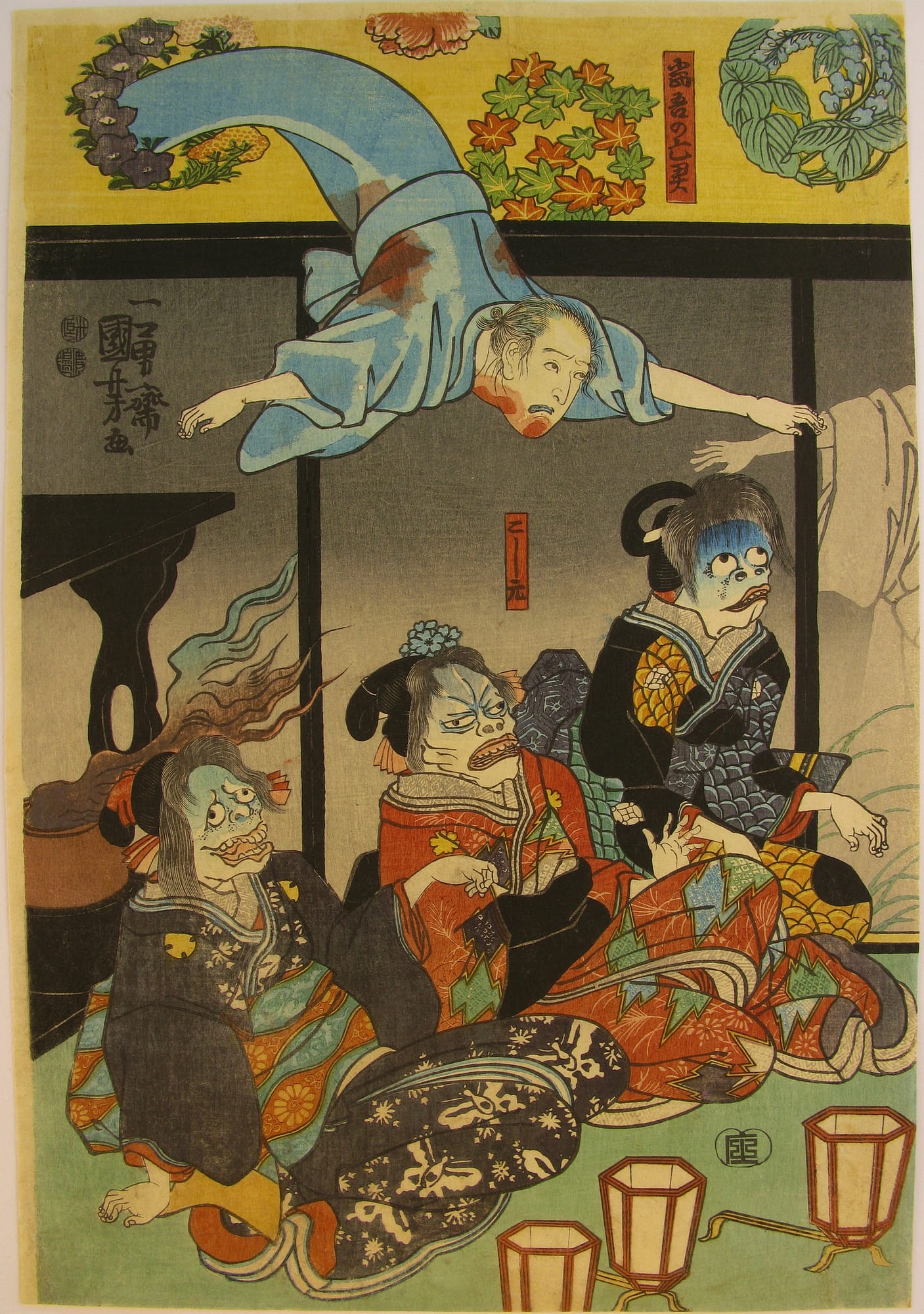 Kuniyoshi - woodblock print - Ghost of Asakura Togo - triptych - front