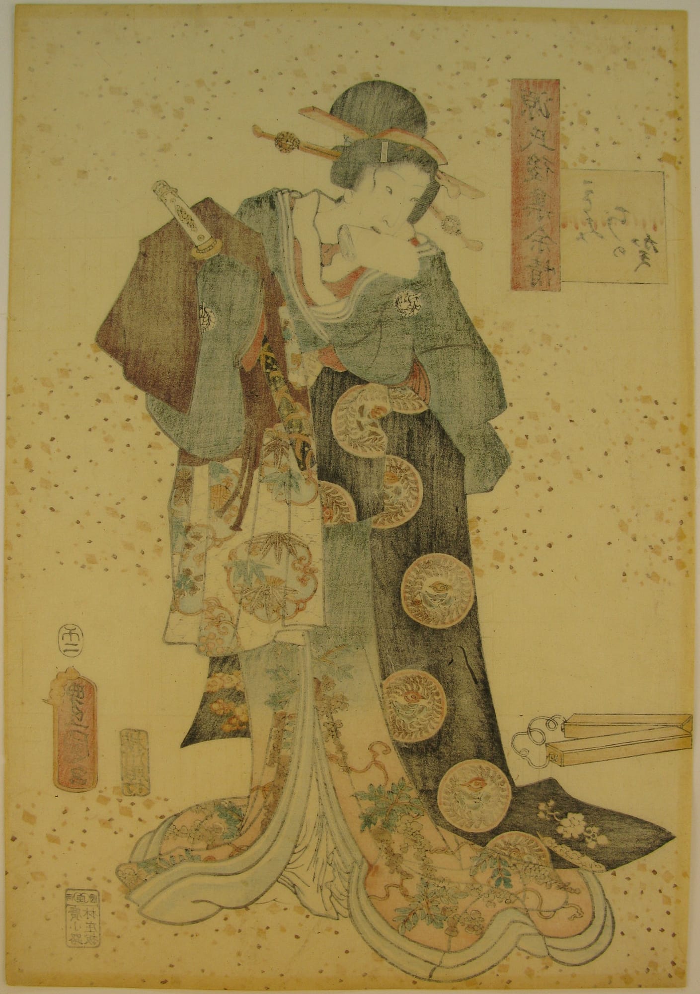 Kunisada / Toyokuni III - woodblock print - Lasting impressions of a late Genji collection - Chapter 7 - verso right