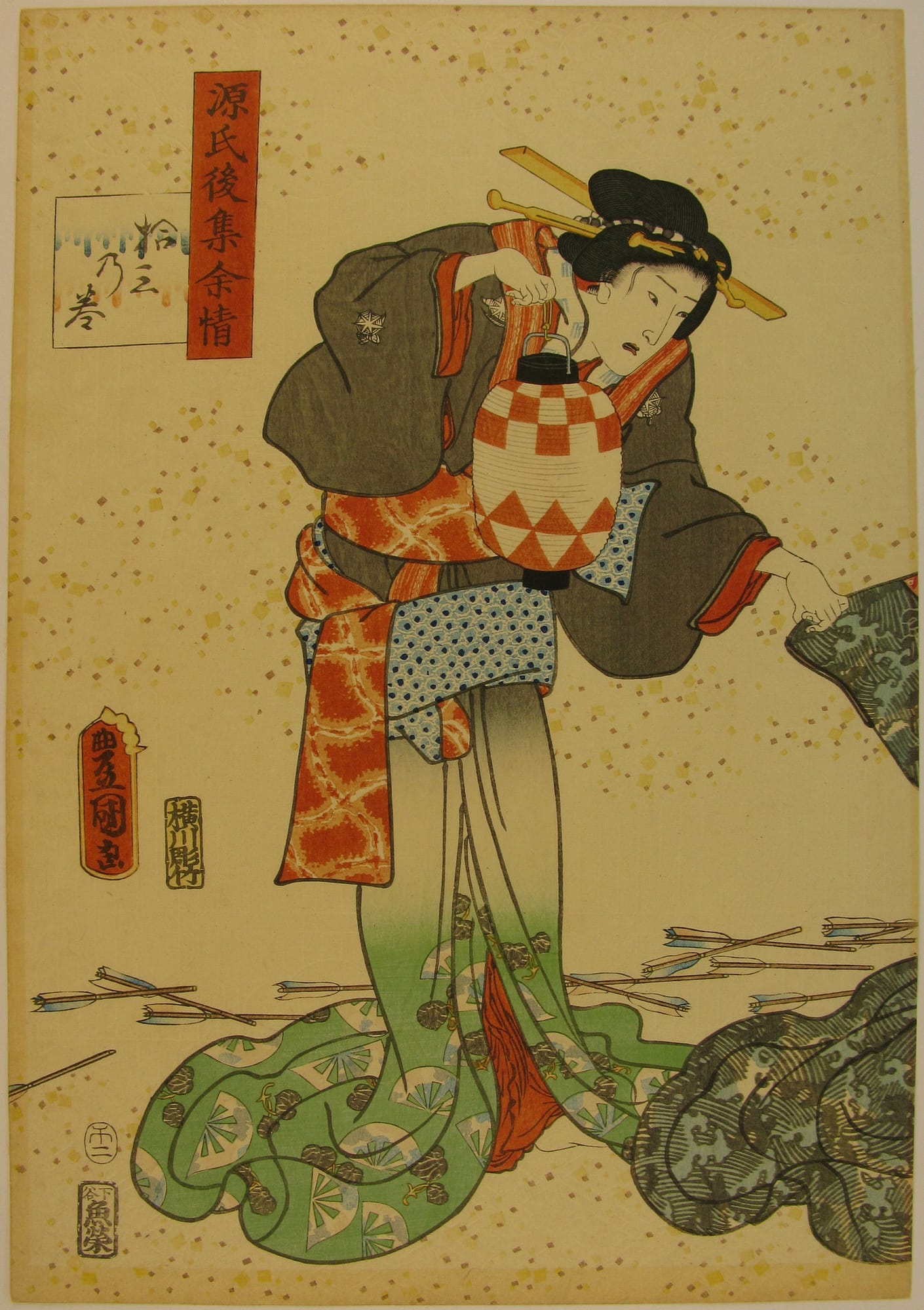 Kunisada / Toyokuni III - woodblock print - Lasting impressions of a late Genji collection - Chapter 13 - front left