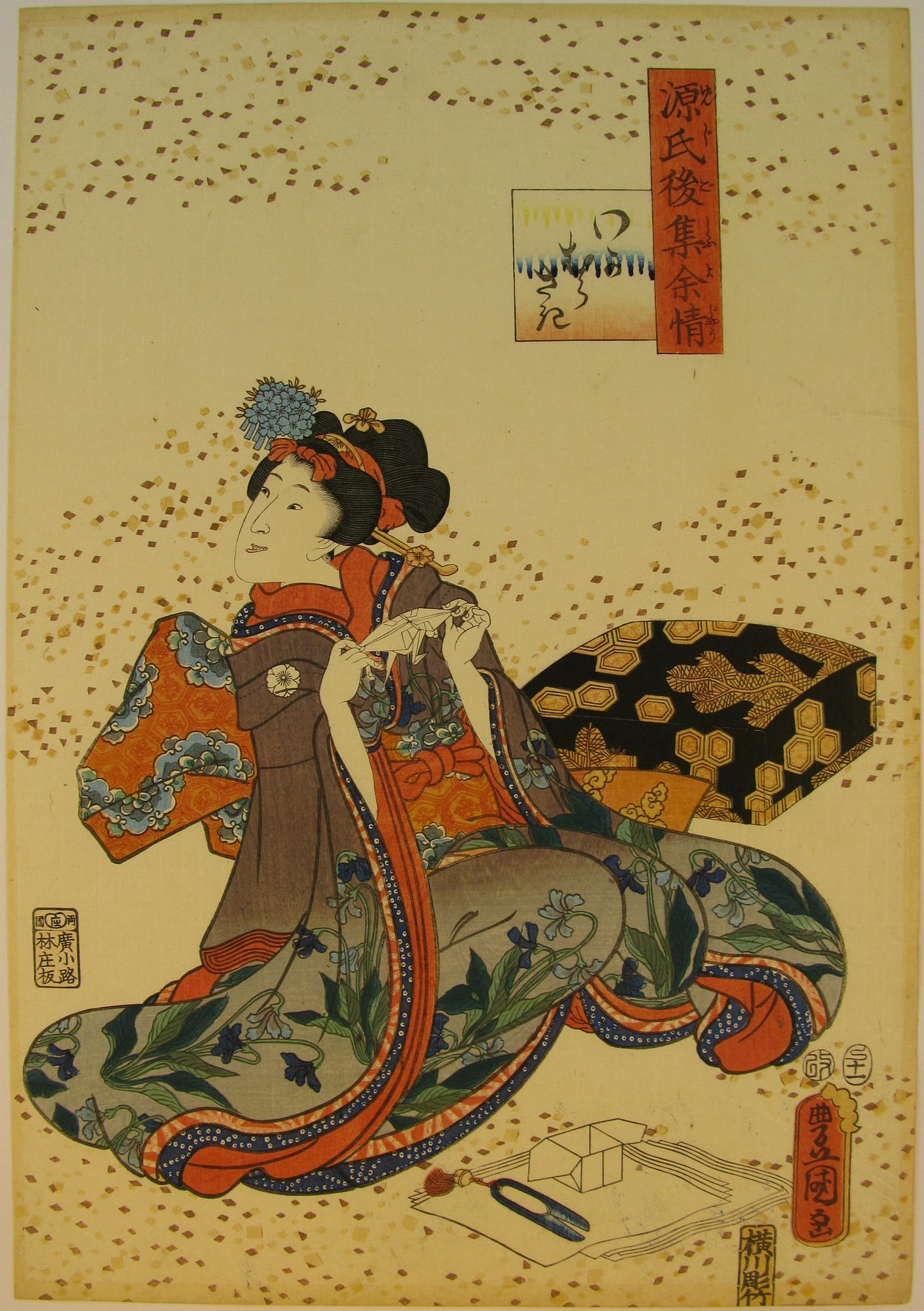 Kunisada / Toyokuni III - woodblock print - Lasting impressions of a late Genji collection - Chapter 6 - front right