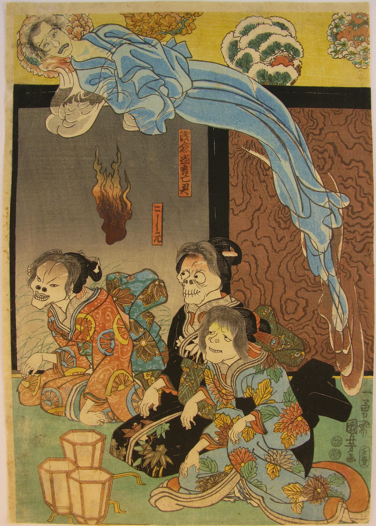 Kuniyoshi - woodblock print - Ghost of Asakura Togo - triptych - front