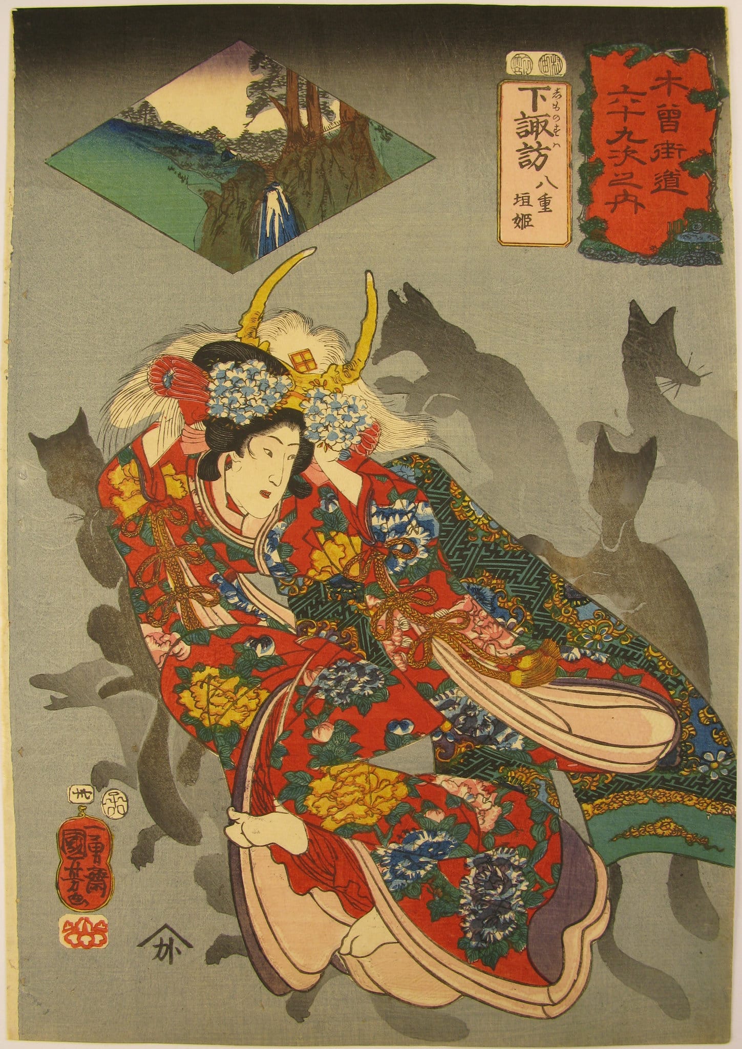 Kuniyoshi - Kisokaido rokujuku tsugi - shimonosuwa - front