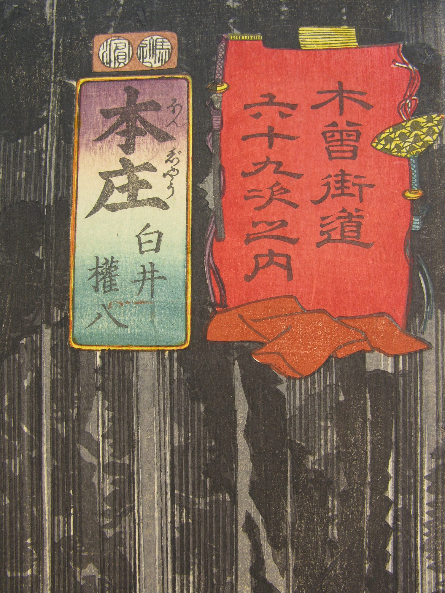 Kuniyoshi - Kisokaido rokujuku tsugi - Honjo - detail 1
