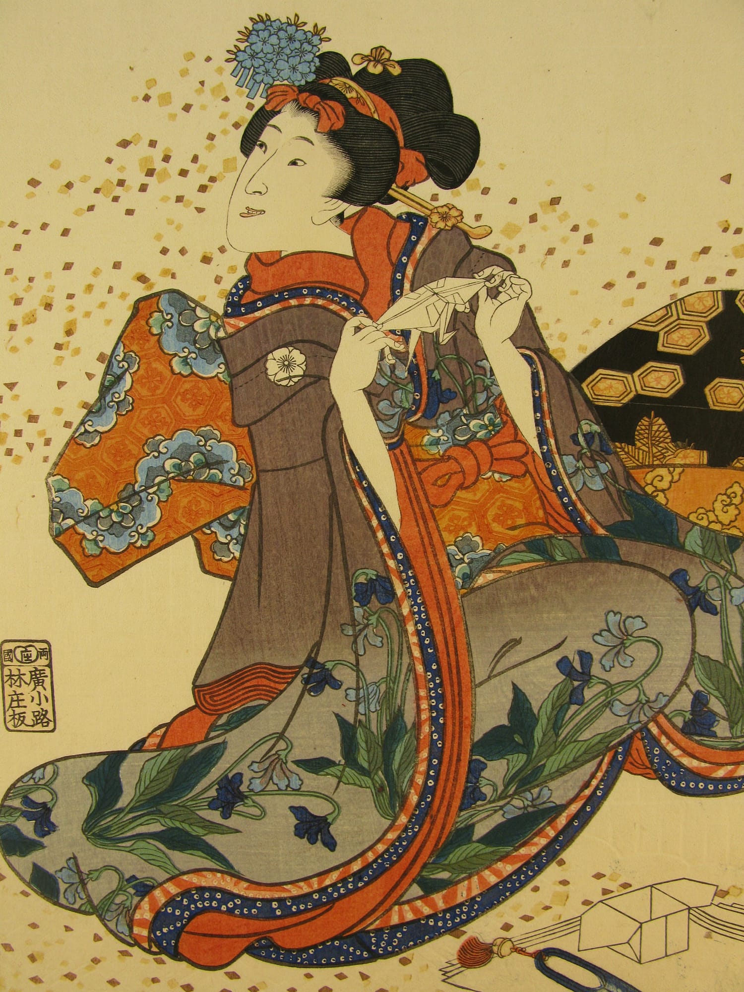 Kunisada / Toyokuni III - woodblock print - Lasting impressions of a late Genji collection - Chapter 6 - detail 2
