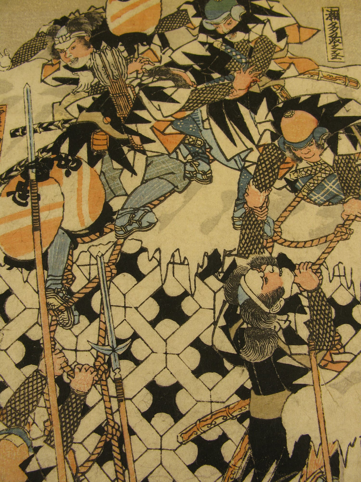 Kuniyoshi woodblock print 47 ronin night attack over the wall T13 detail