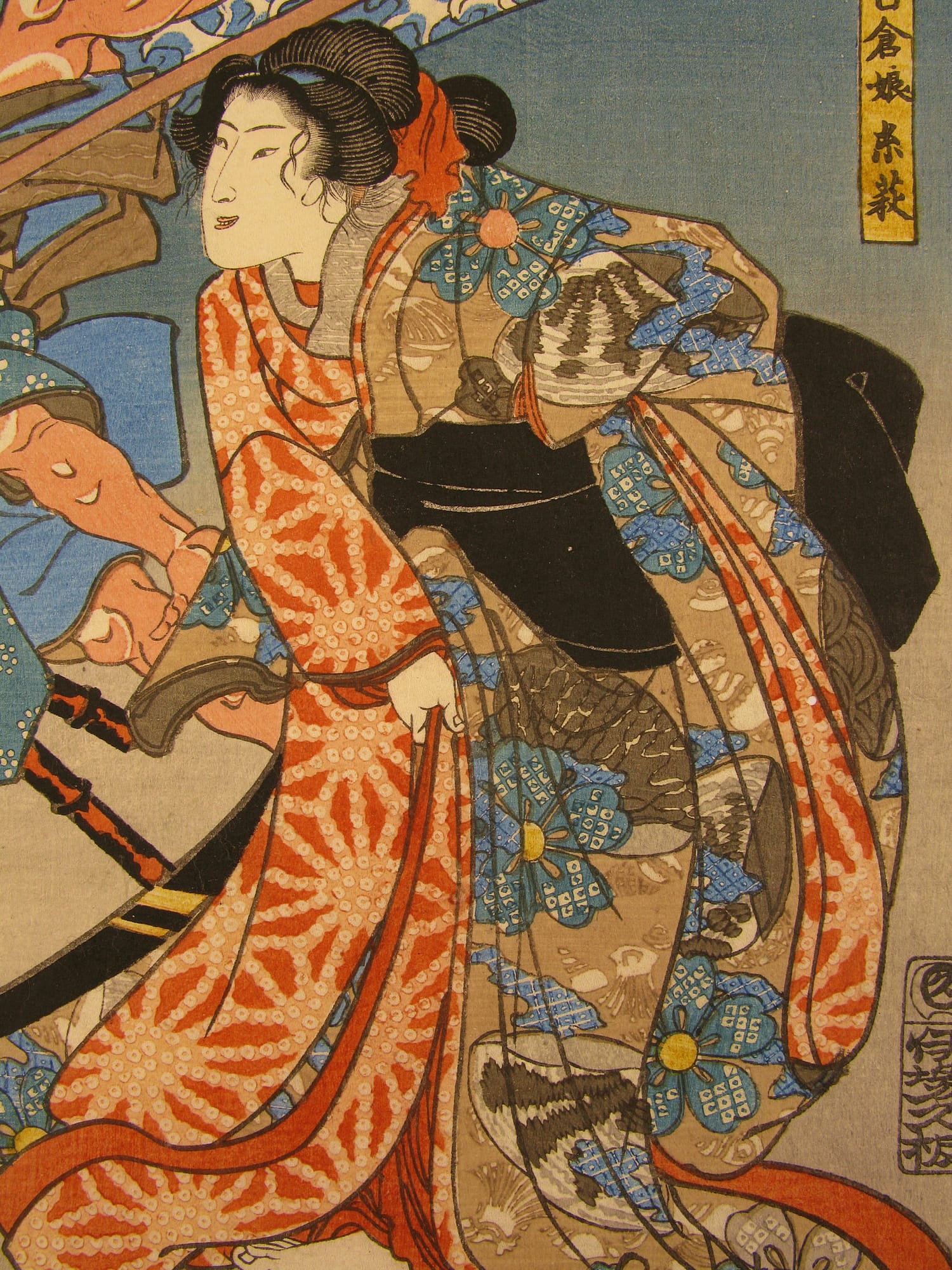 Kuniyoshi woodblock print - triptych - Mountain mist - detail 01