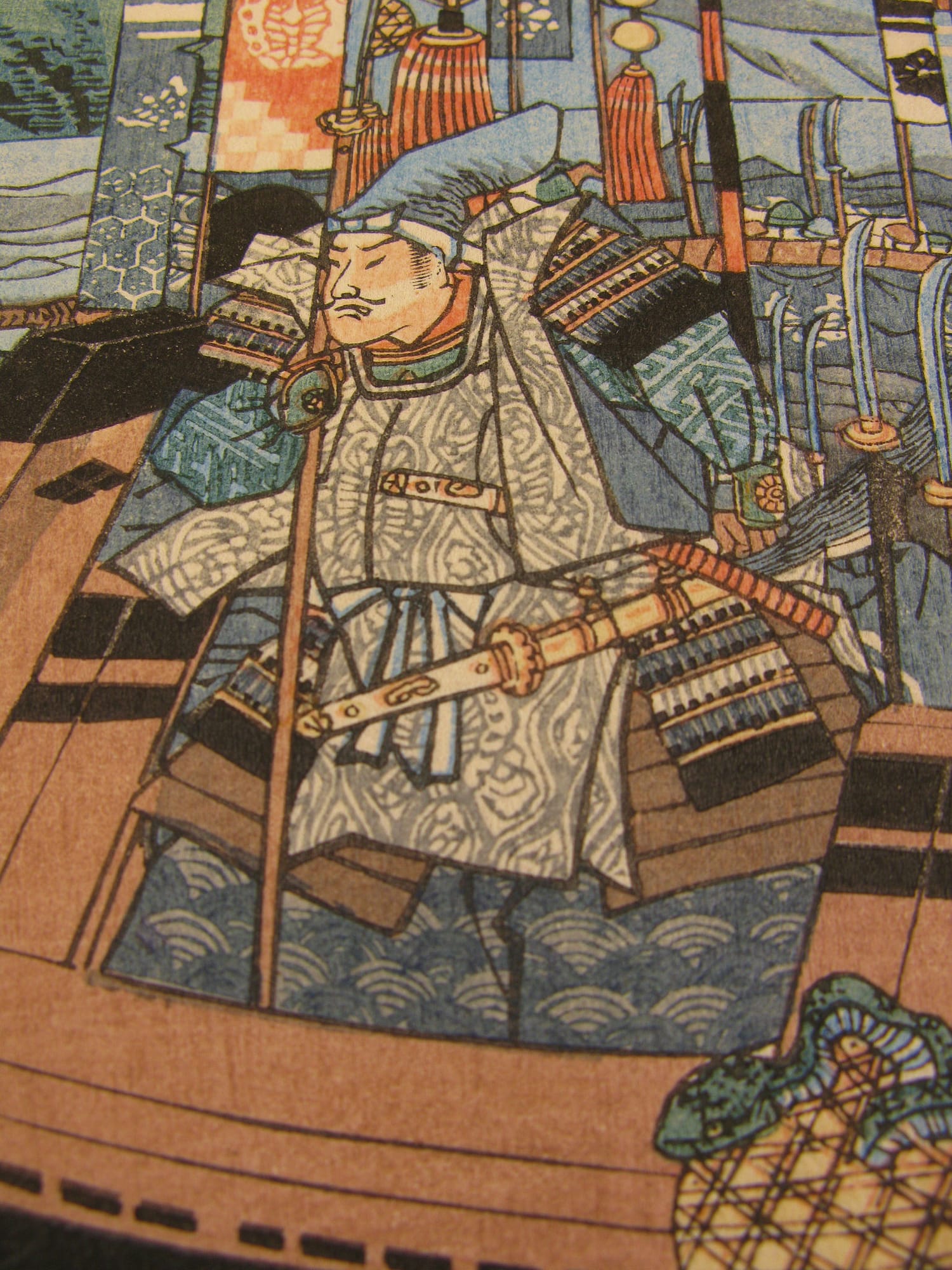 Kuniyoshi woodblock print - triptych - Yoshitsune retrieving his bow - detail 3