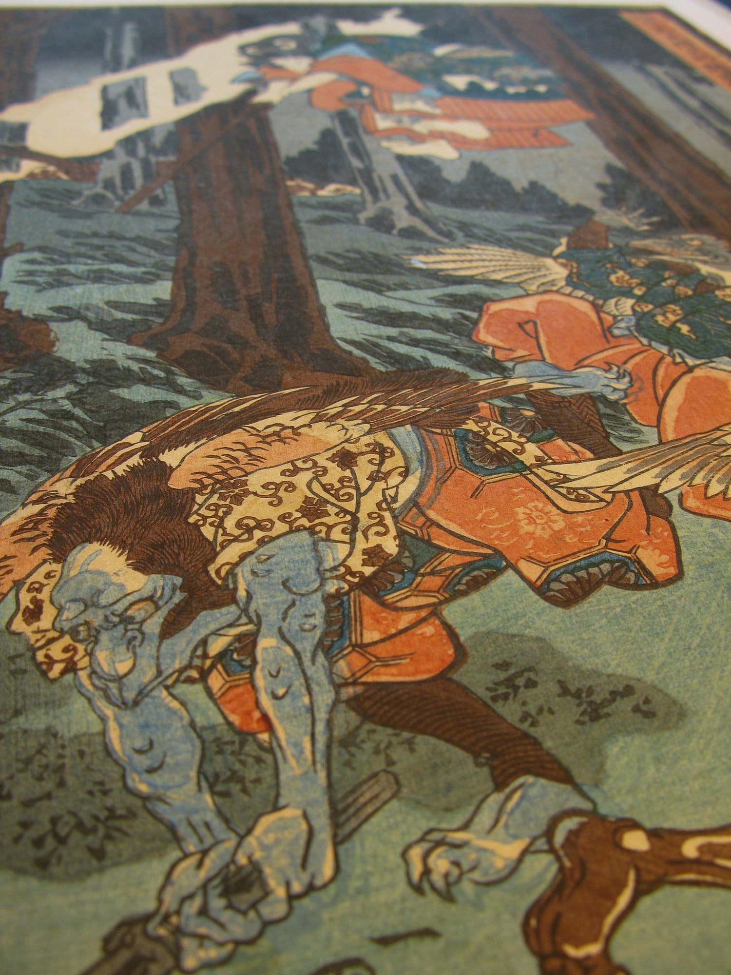 Kuniyoshi woodblock print - Ushiwaka Maru Studies the Martial Arts with Sôjô-bô - detail 03