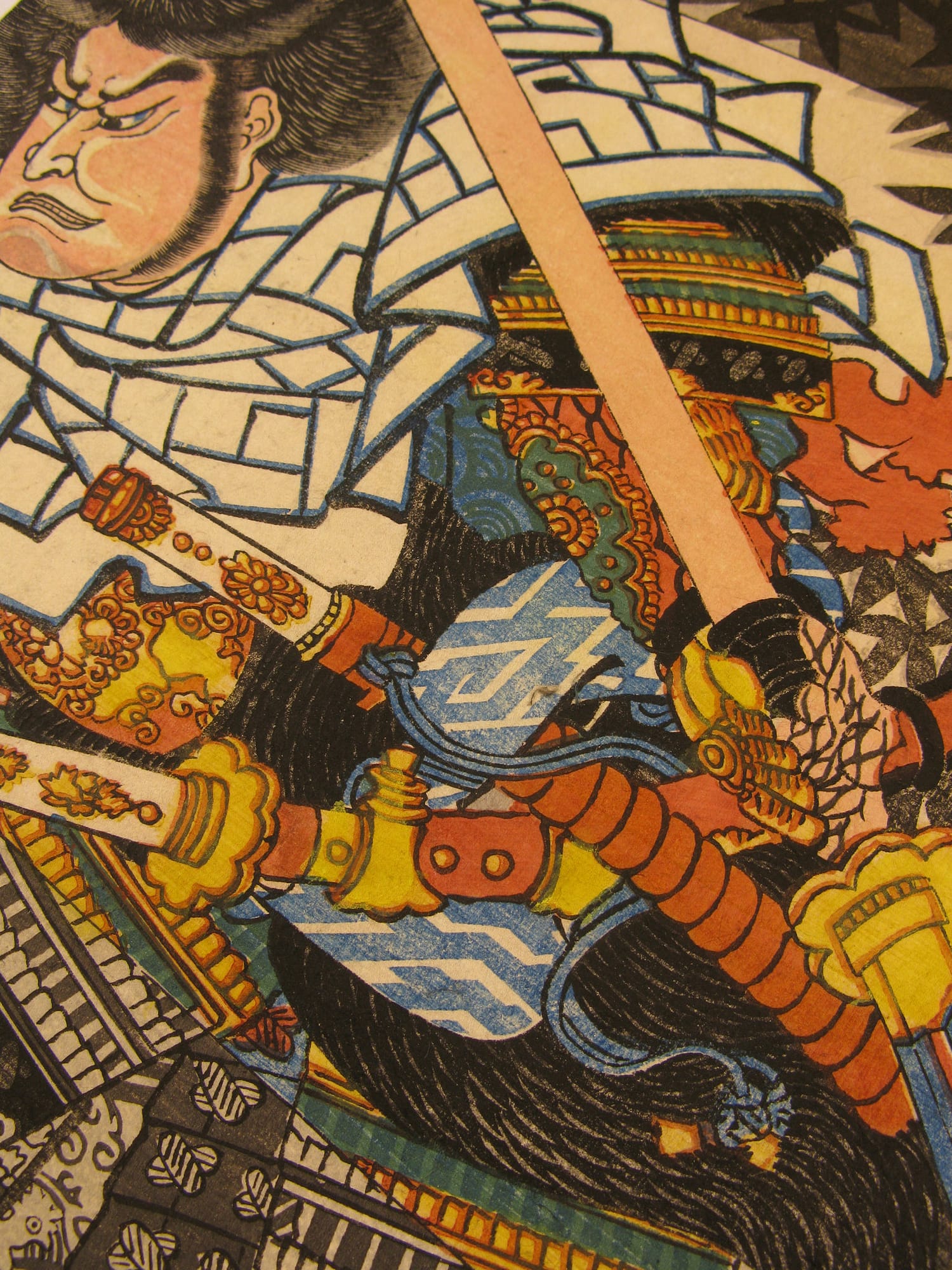 Kuniysohi woodblock print Yoshitsune fighting Chohan at the inn detail