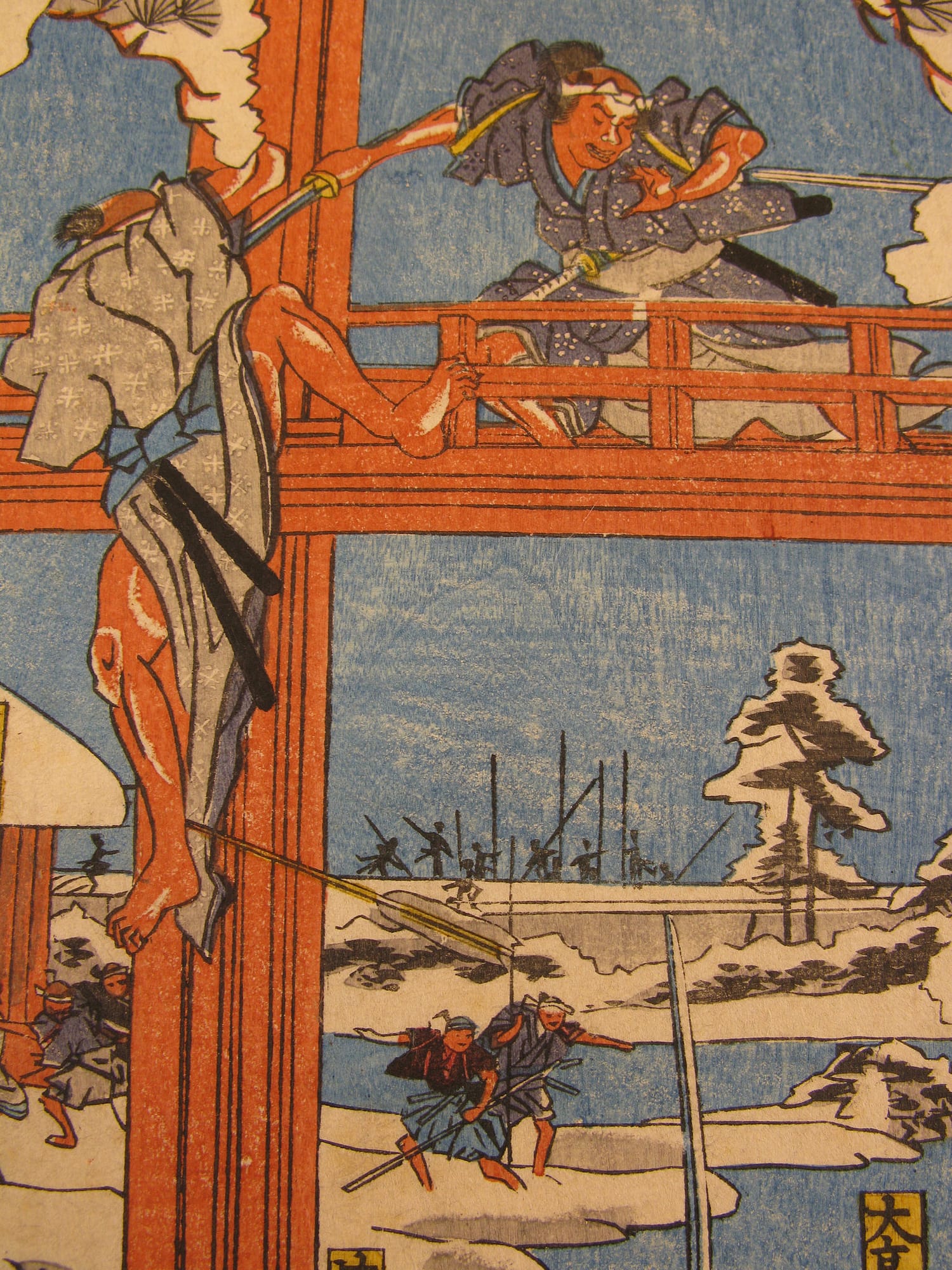 kuniyoshi woodblock print triptych 47 ronin night attack