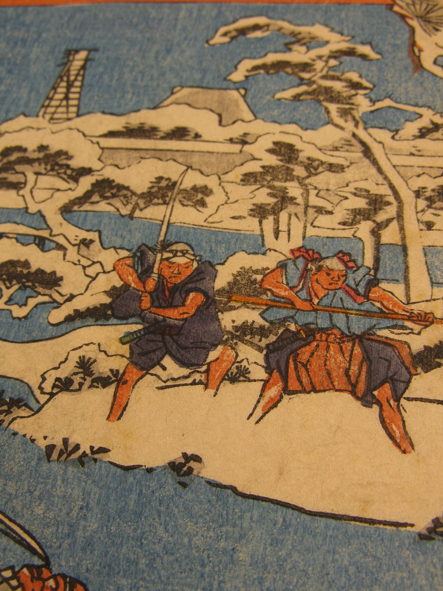 kuniyoshi woodblock print triptych 47 ronin night attack detail
