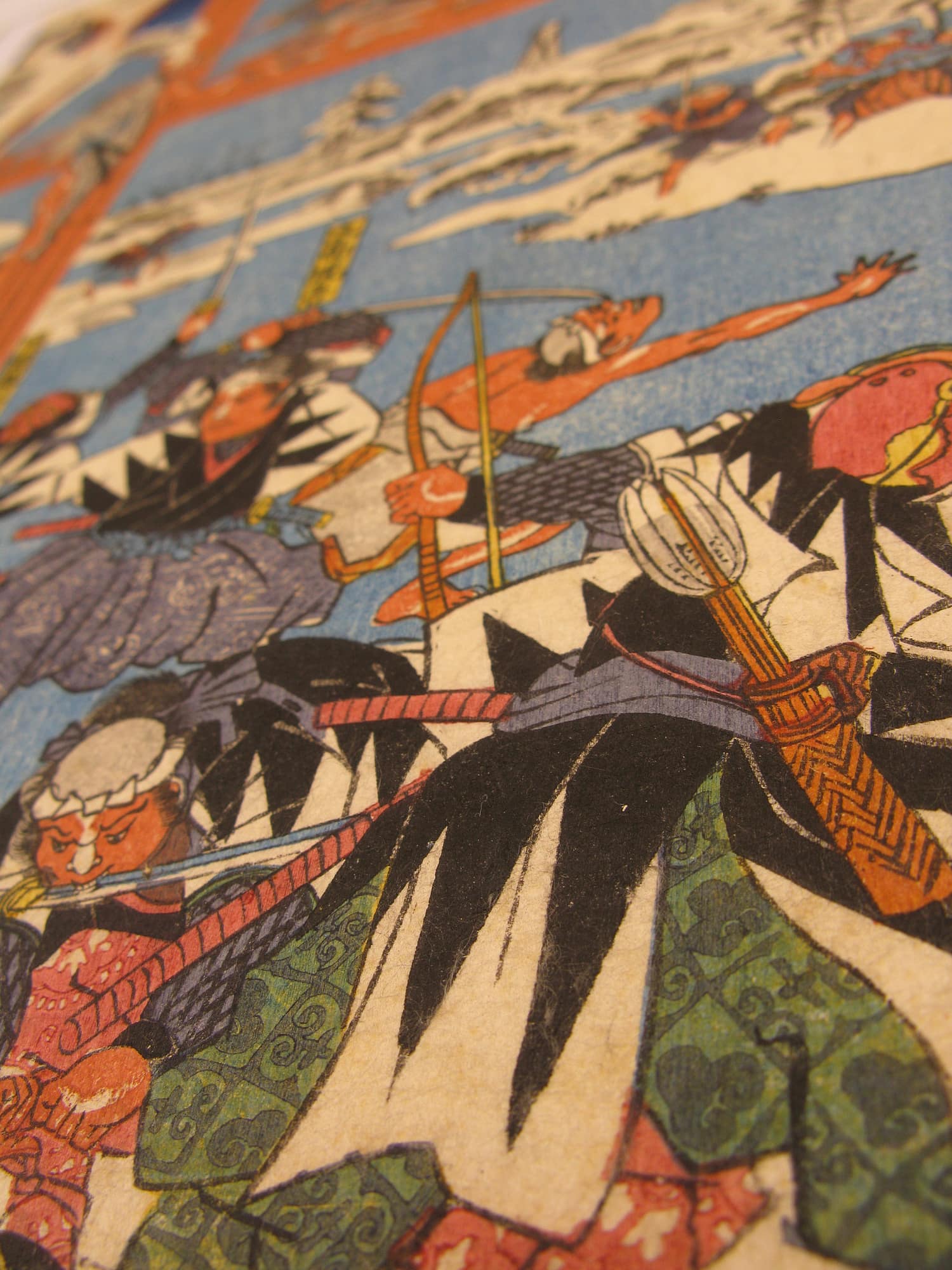 kuniyoshi woodblock print triptych 47 ronin night attack detail