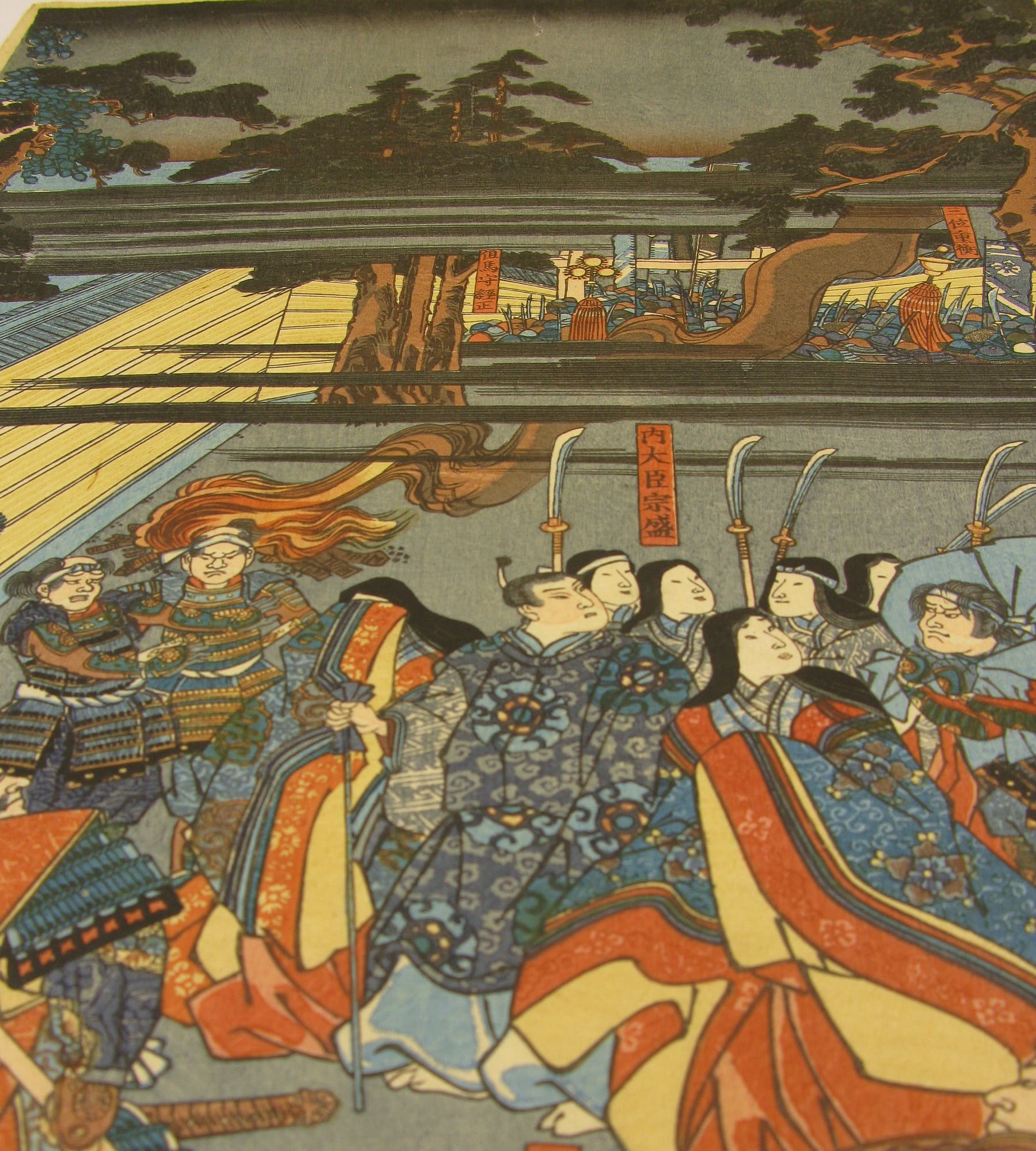 Kuniyoshi woodblock print - triptych - The battle of Ichi no tani - detail 3