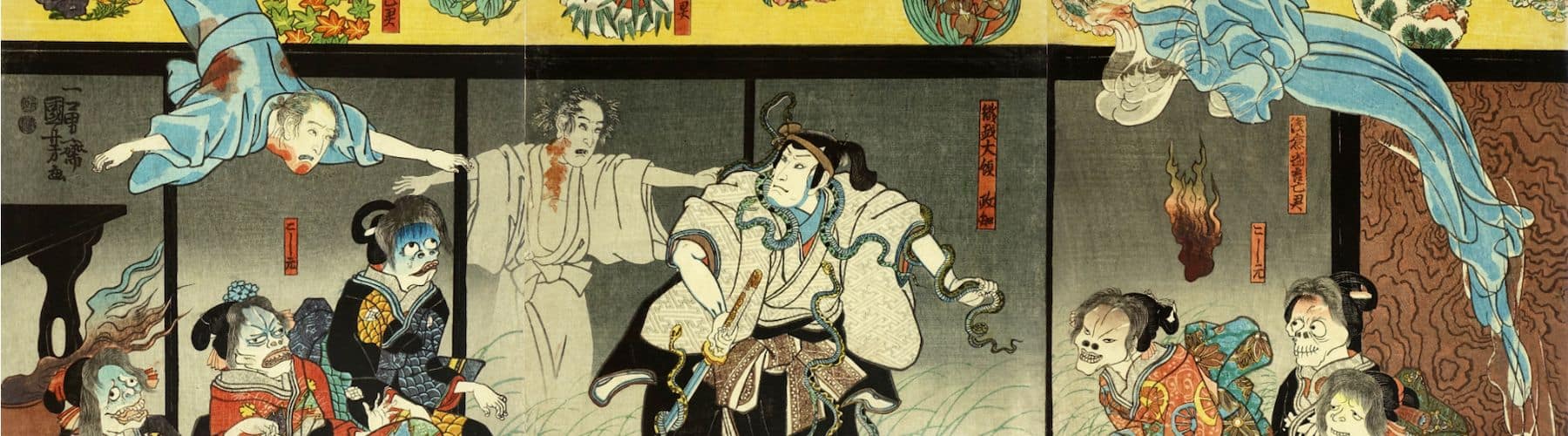 Kuniyoshi - woodblock print Togo ghost triptych