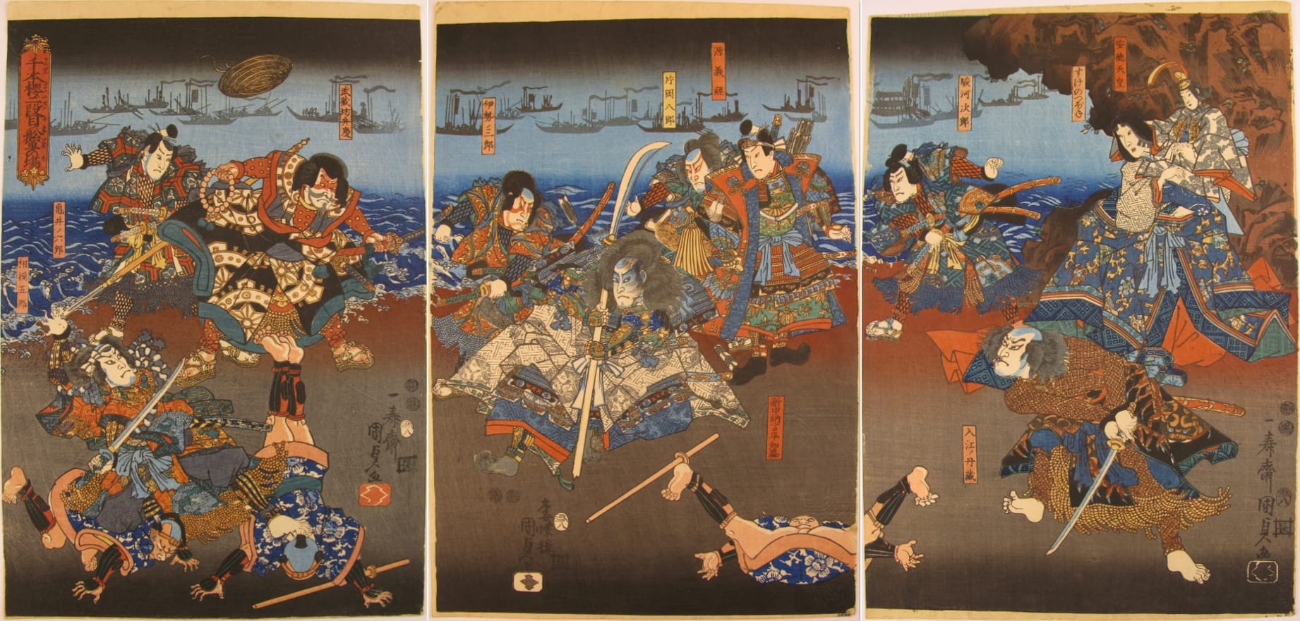 Kunisada II - woodblock print - Senbon Zakura - triptych