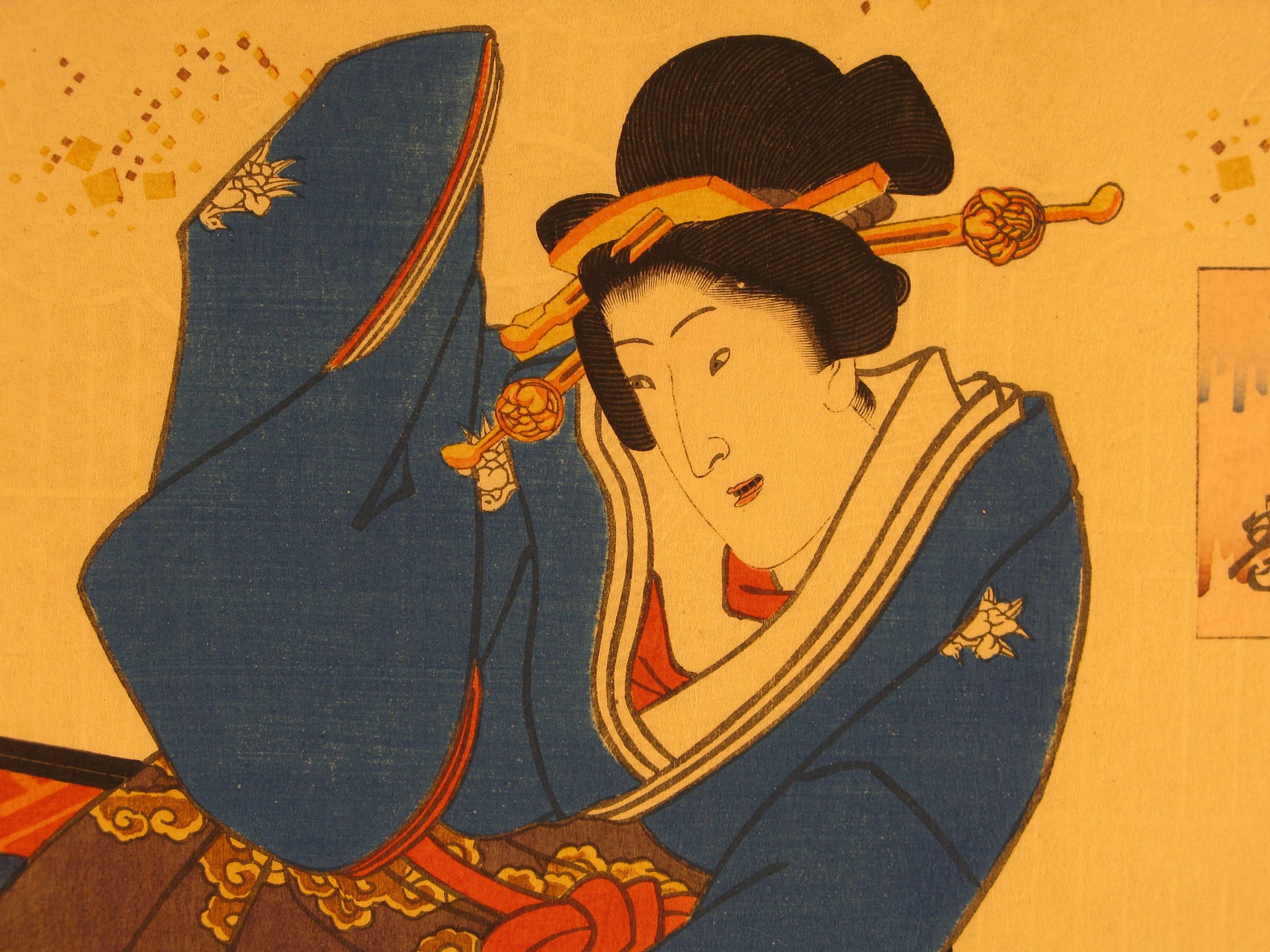Kunisada / Toyokuni III - woodblock print - Lasting impressions of a late Genji collection - Chapter 46 - detail 1