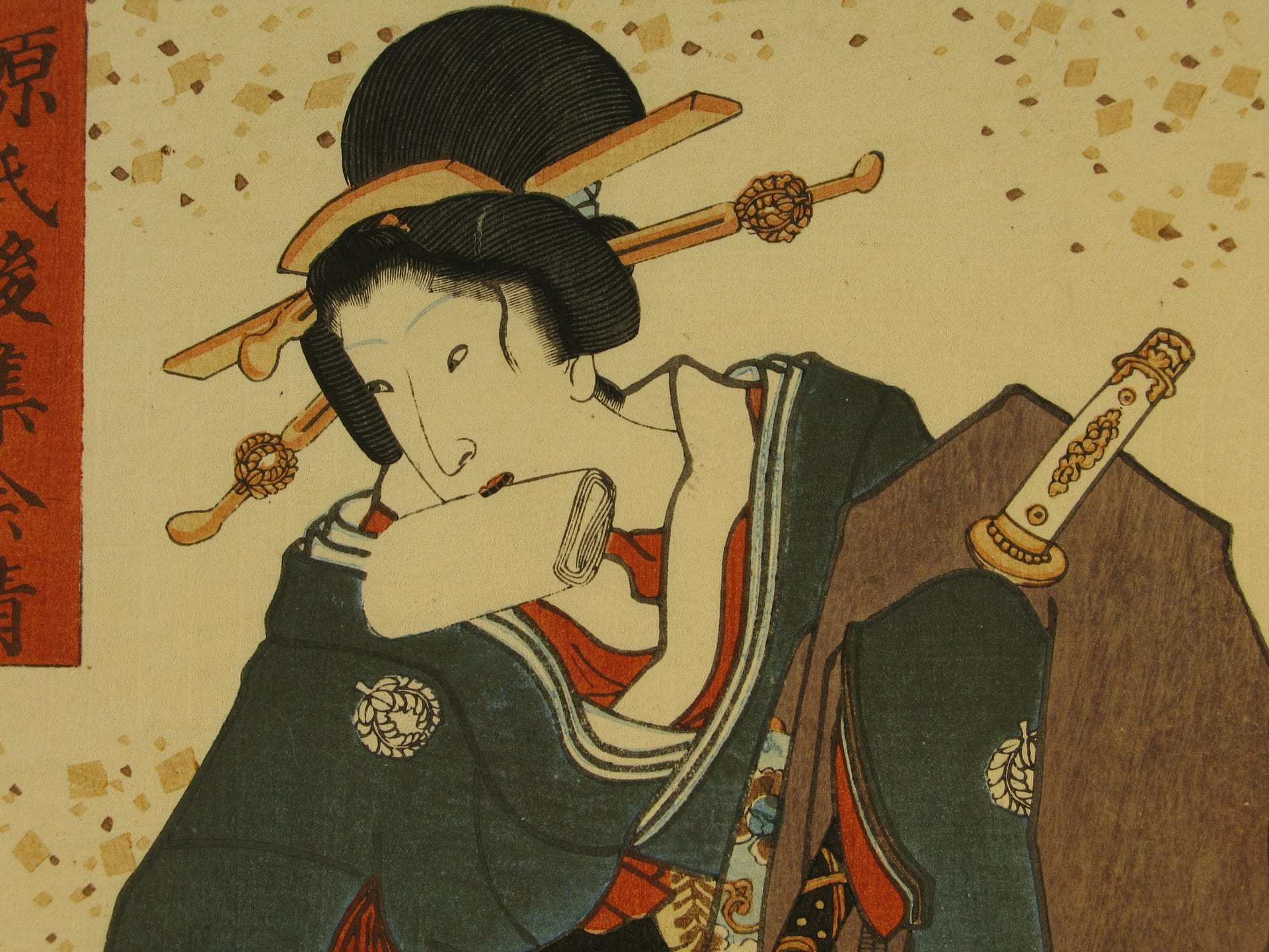 Kunisada / Toyokuni III - woodblock print - Lasting impressions of a late Genji collection - Chapter 7 - detail 1