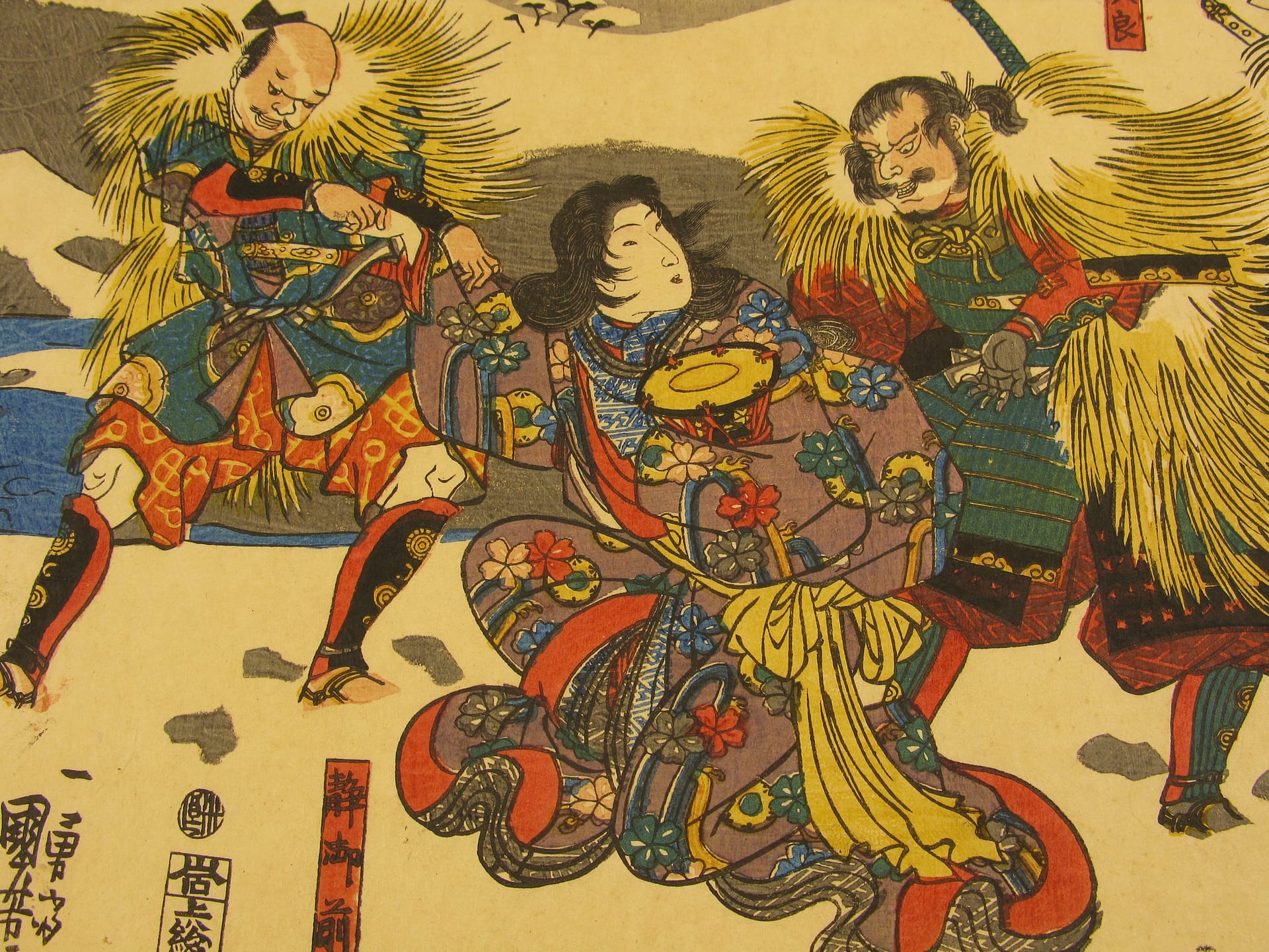 Kuniyoshi - Yoshitsune and his retainers at Mount Yoshino - detail 3