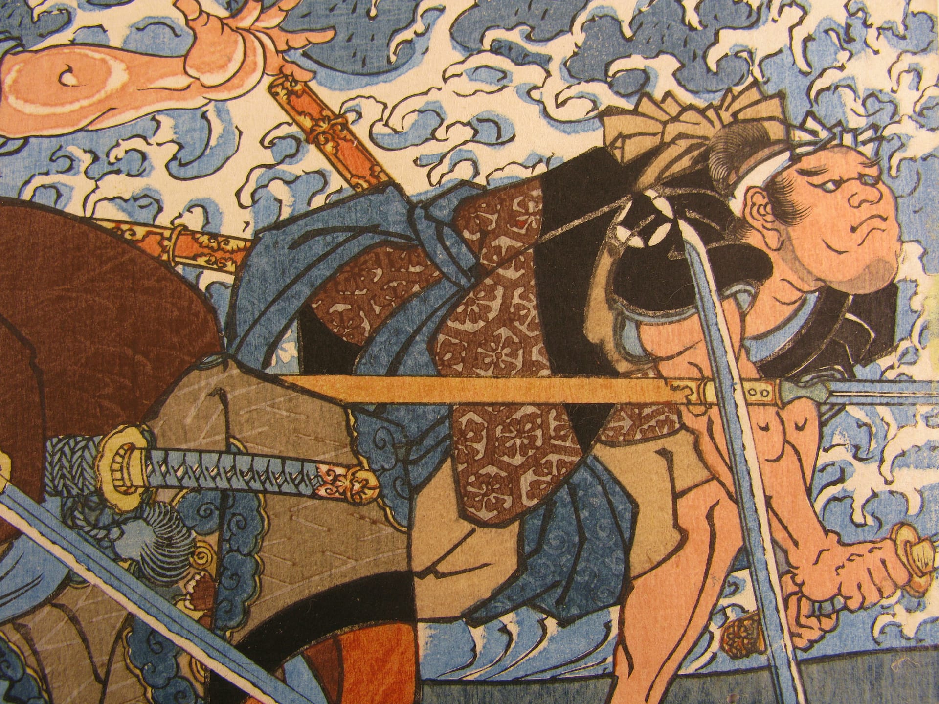 Kuniyoshi woodblock print - triptych - Mountain mist - detail 02