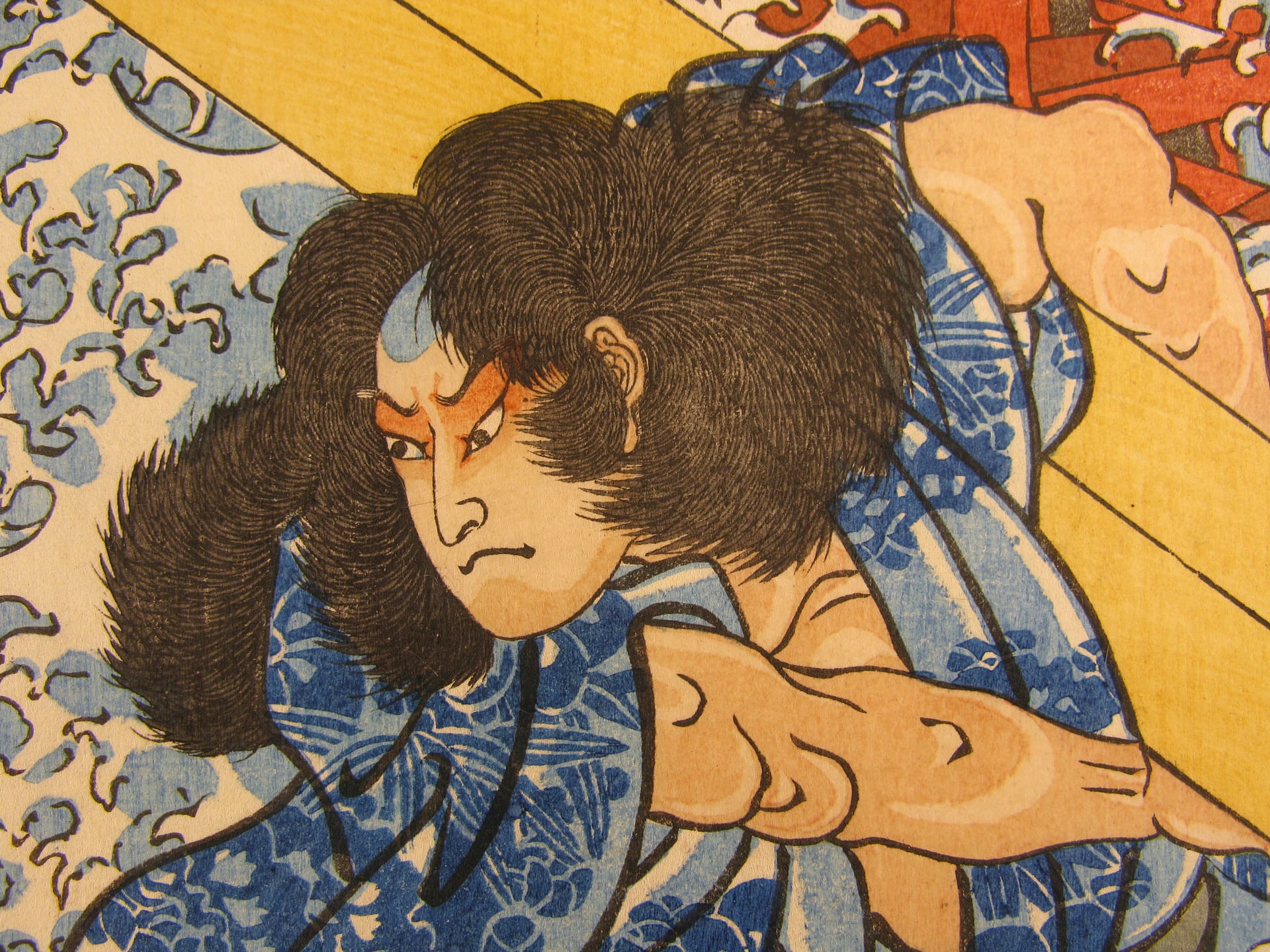 Kuniyoshi woodblock print - triptych - Mountain mist - detail 01
