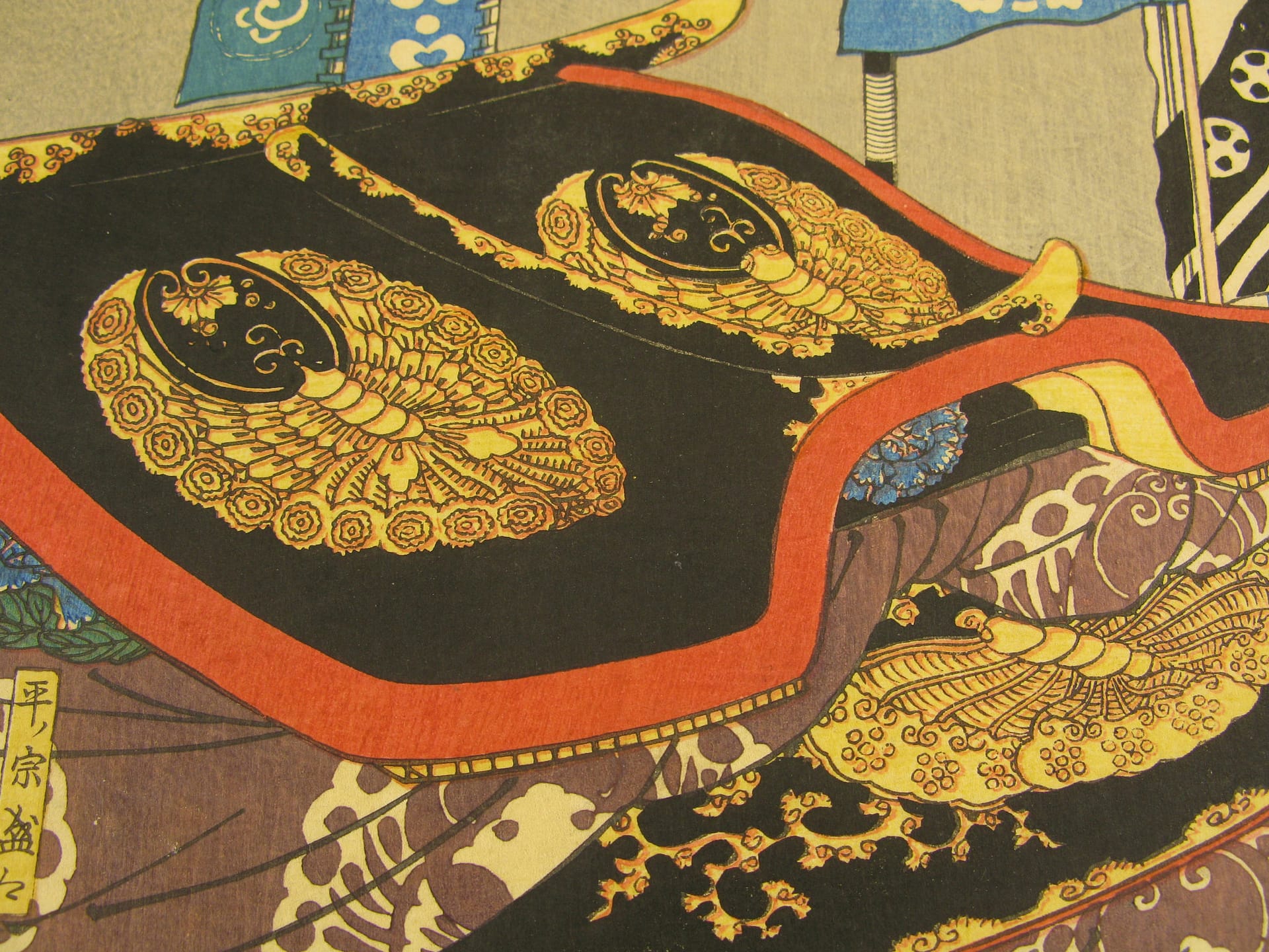 Kuniyoshi woodblock print - triptych - Returning sails - detail 01