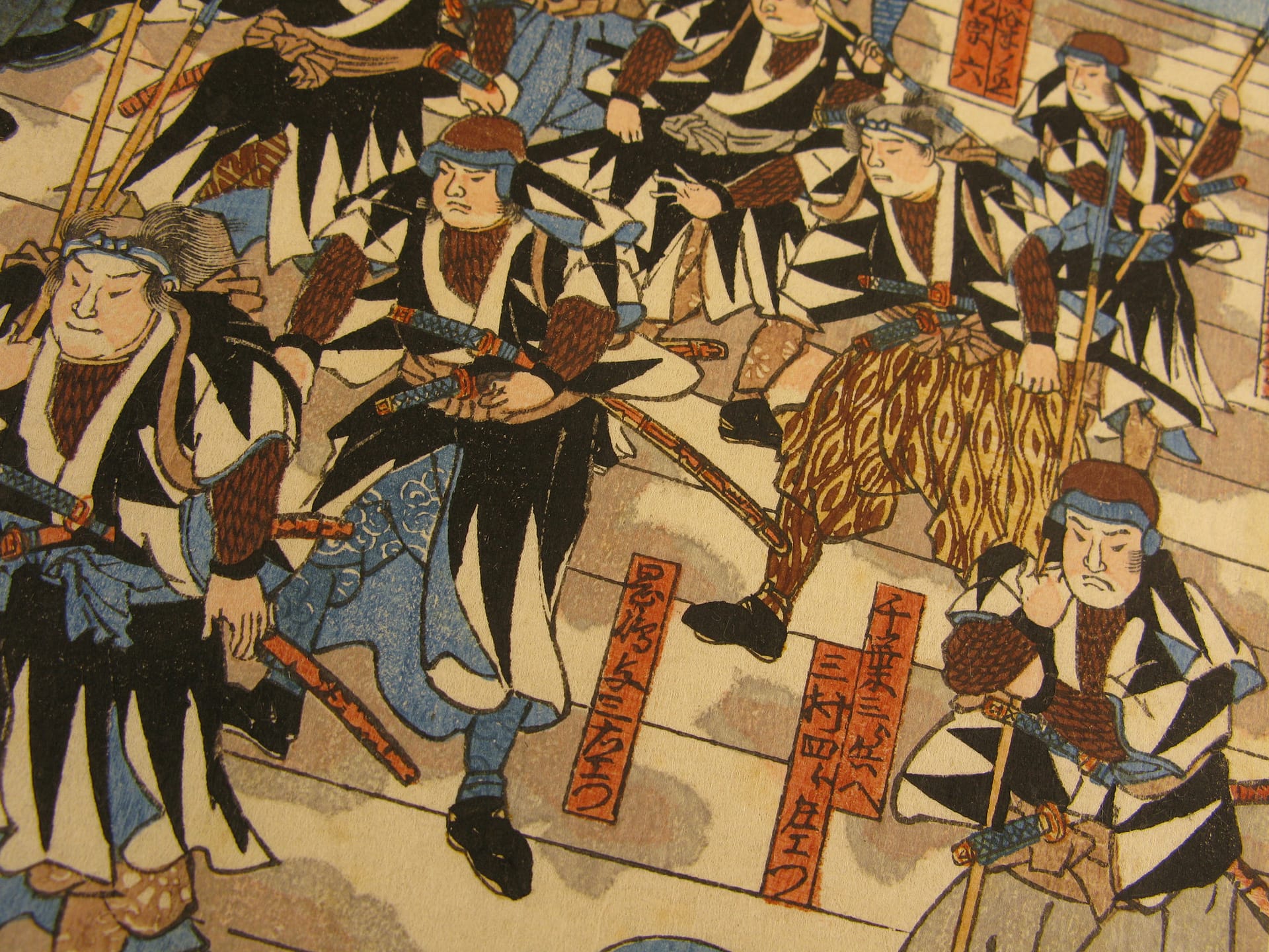 Kuniyoshi woodblock print 47 ronin cross the bridge - detail2