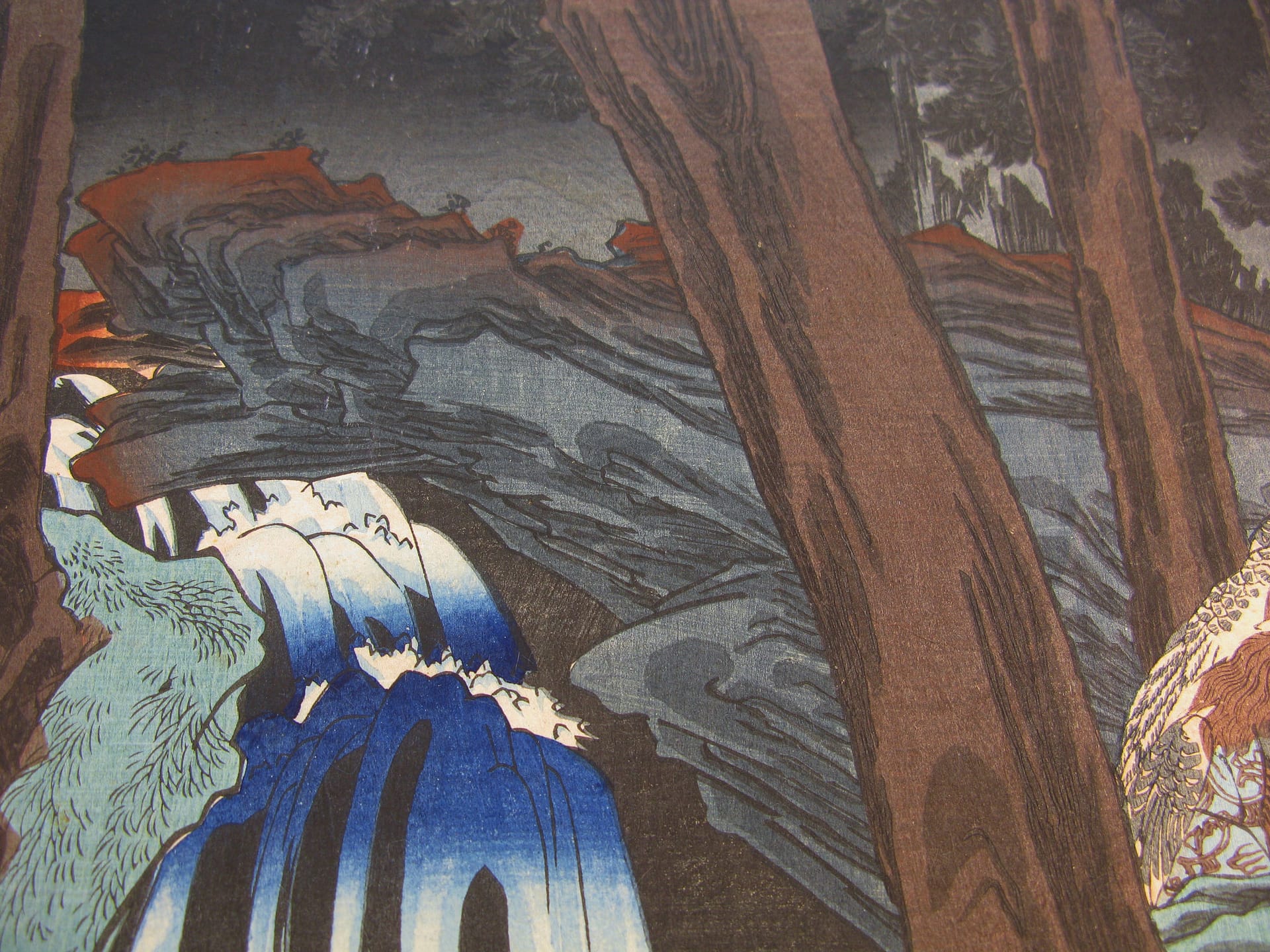 Kuniyoshi woodblock print - Ushiwaka Maru Studies the Martial Arts with Sôjô-bô - detail 03